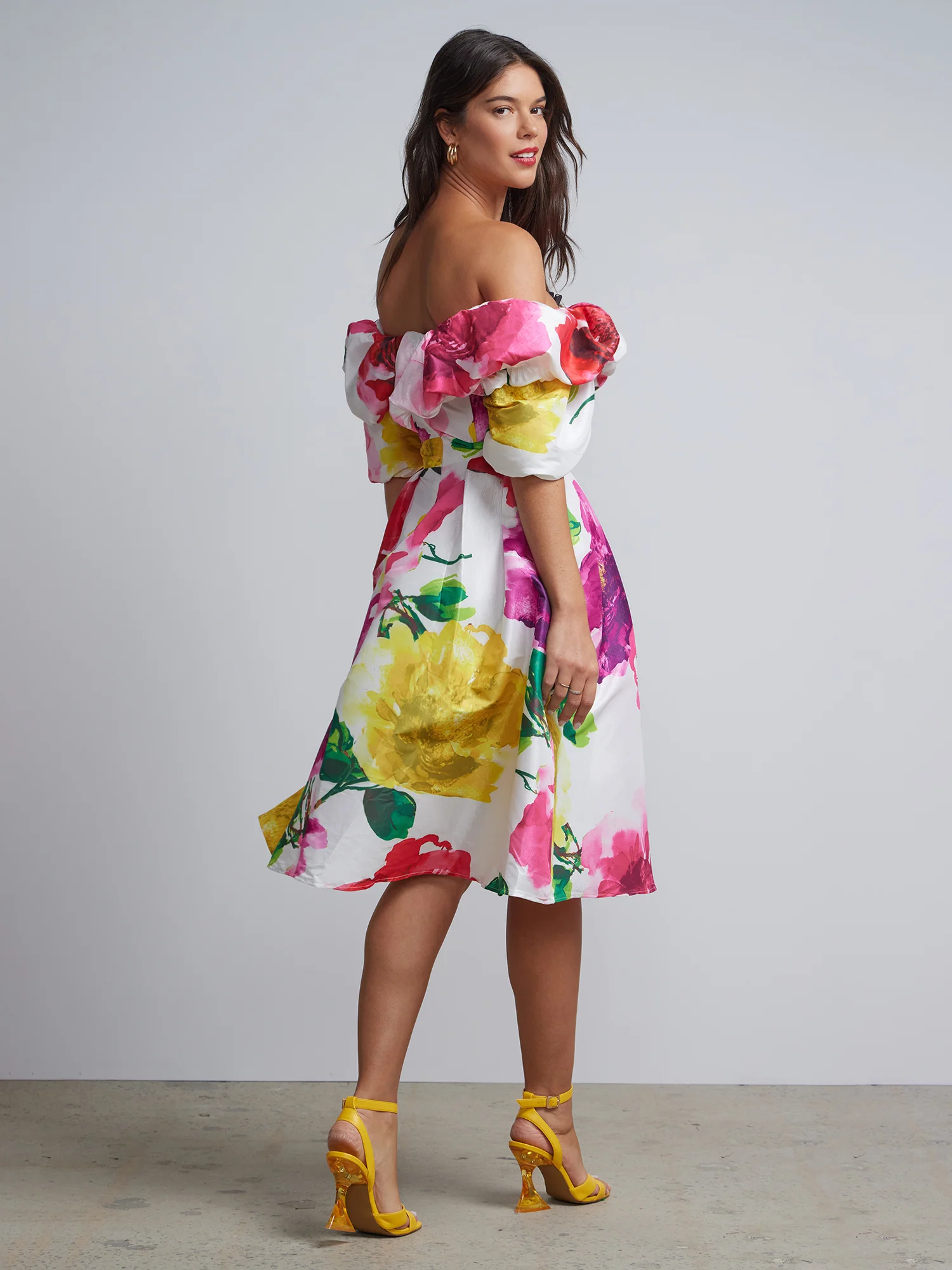 Petite Floral-Print Off-The-Shoulder Flare Dress - Image 3