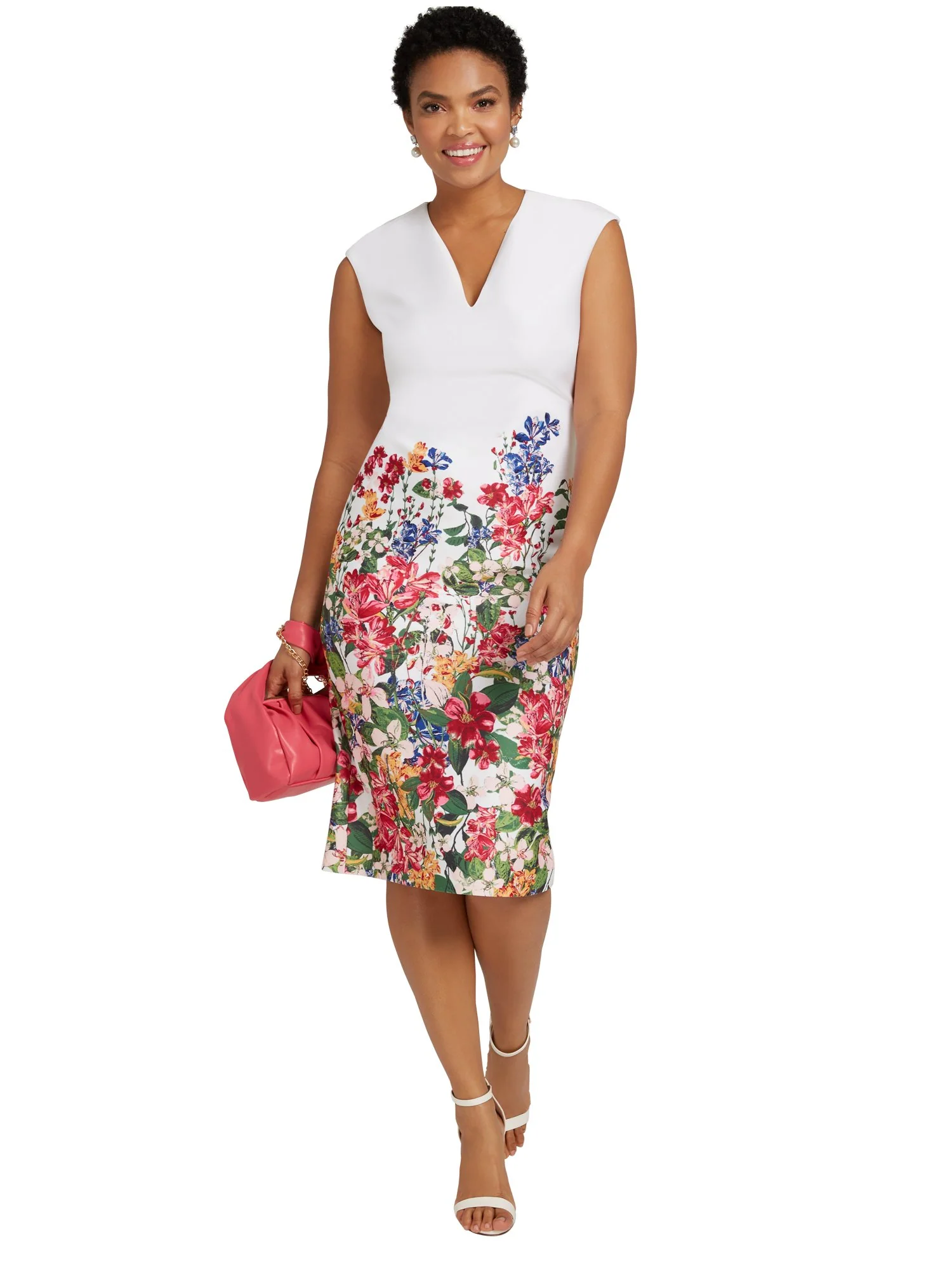 Petite Floral-Print V-Neck Sheath Dress