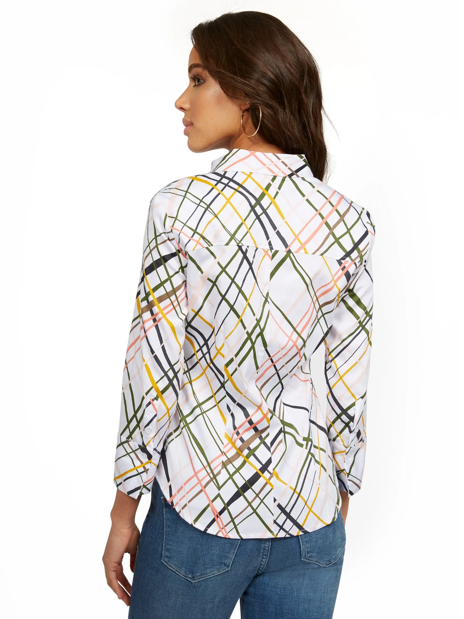 Petite Geo-Print Madison Stretch Shirt - Secret Snap - 7th Avenue - Image 3