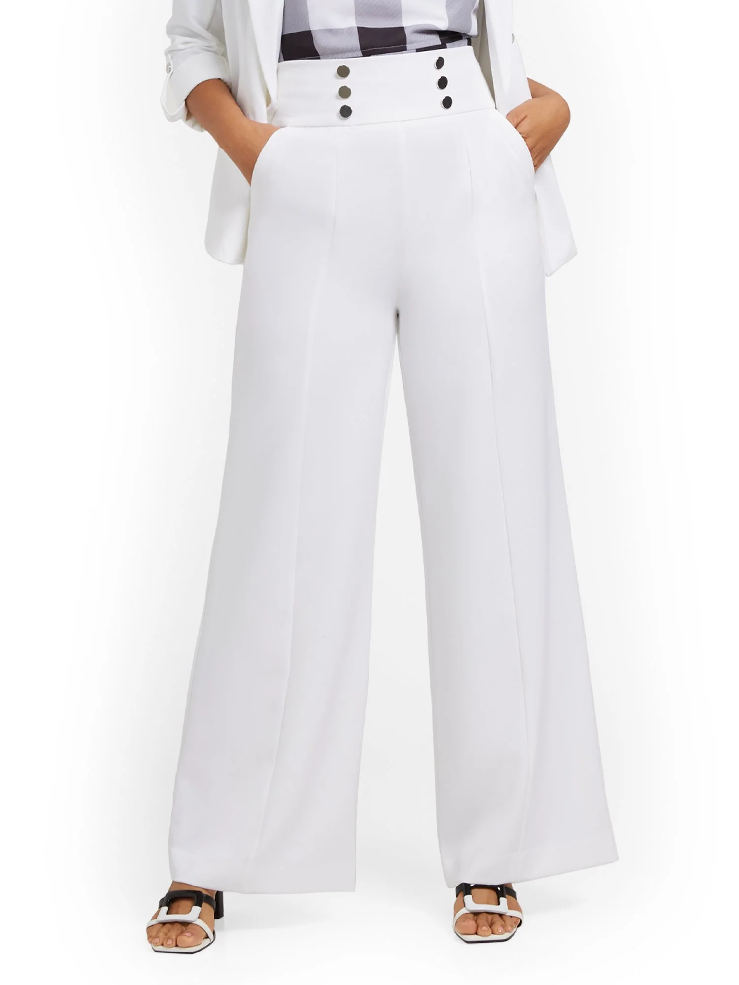 Petite High-Waisted Button-Front Wide-Leg Pant