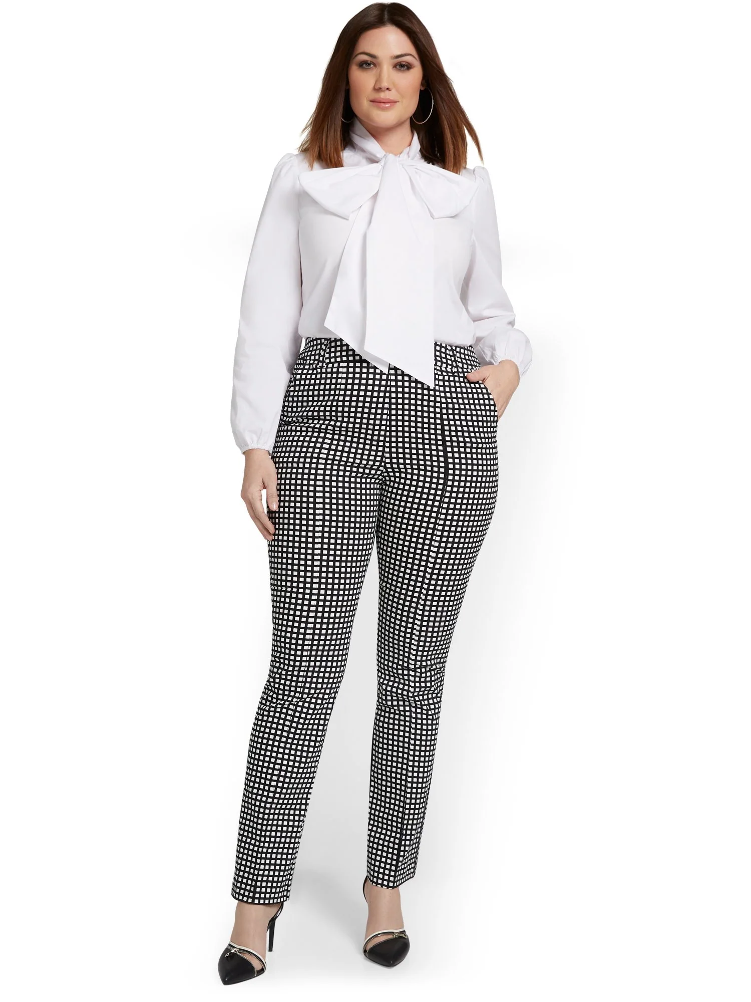 Petite High-Waisted Check Straight-Leg Pant - NY&Chic Collection - Image 5