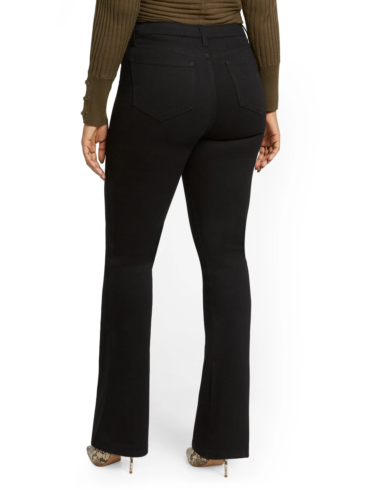 Petite High-Waisted Curvy Barely Bootcut Jeans - Black - Image 3