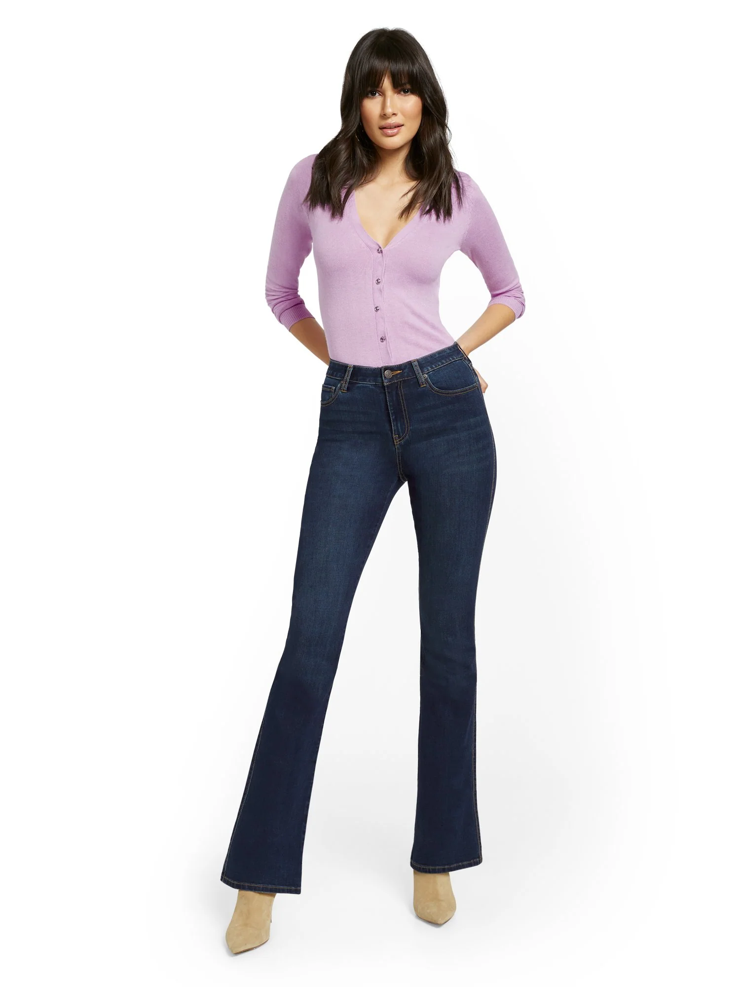 Petite High-Waisted Curvy Barely Bootcut Jeans - Moonlight Blue - Image 4