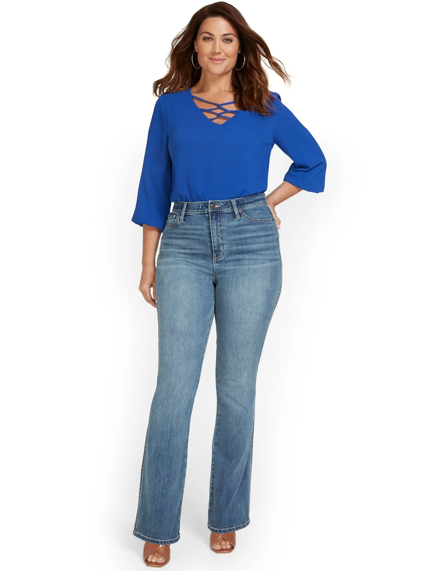 Petite High-Waisted Curvy Essential Bootcut Jeans - Vibrant Blue Wash - Image 6