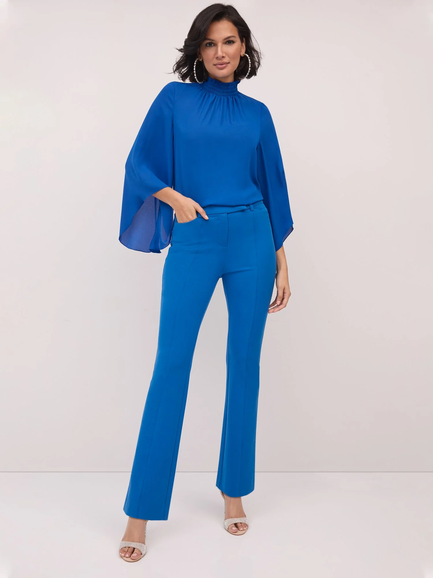 Petite High-Waisted Pintuck Bootcut Pant - Essential Stretch - Image 17