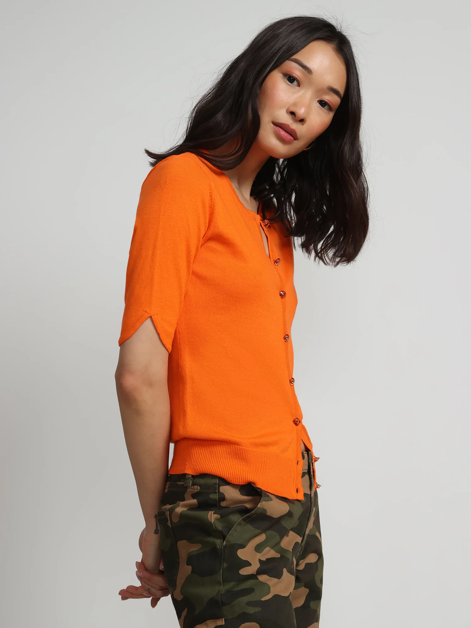 Petite Jeweled-Button Chelsea Crewneck Cardigan - Image 15