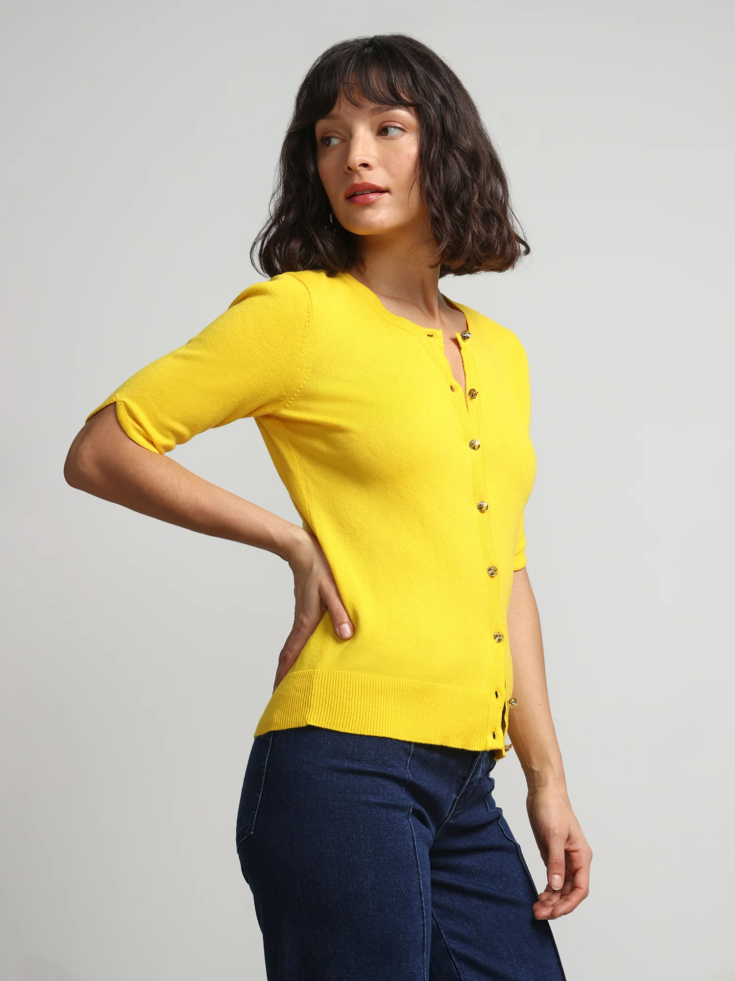 Petite Jeweled-Button Chelsea Crewneck Cardigan - Image 28