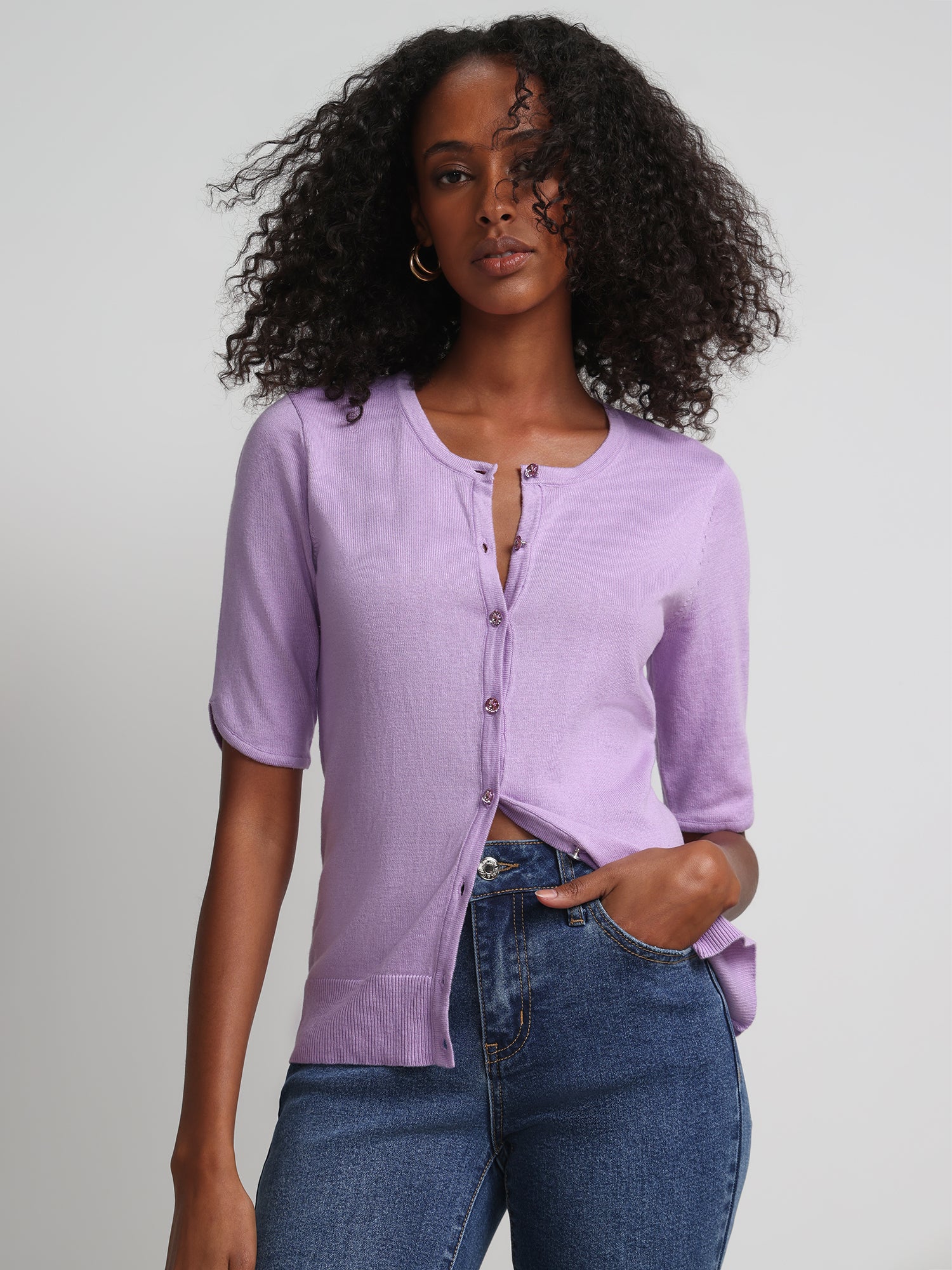 Petite Jeweled-Button Chelsea Crewneck Cardigan - Image 42
