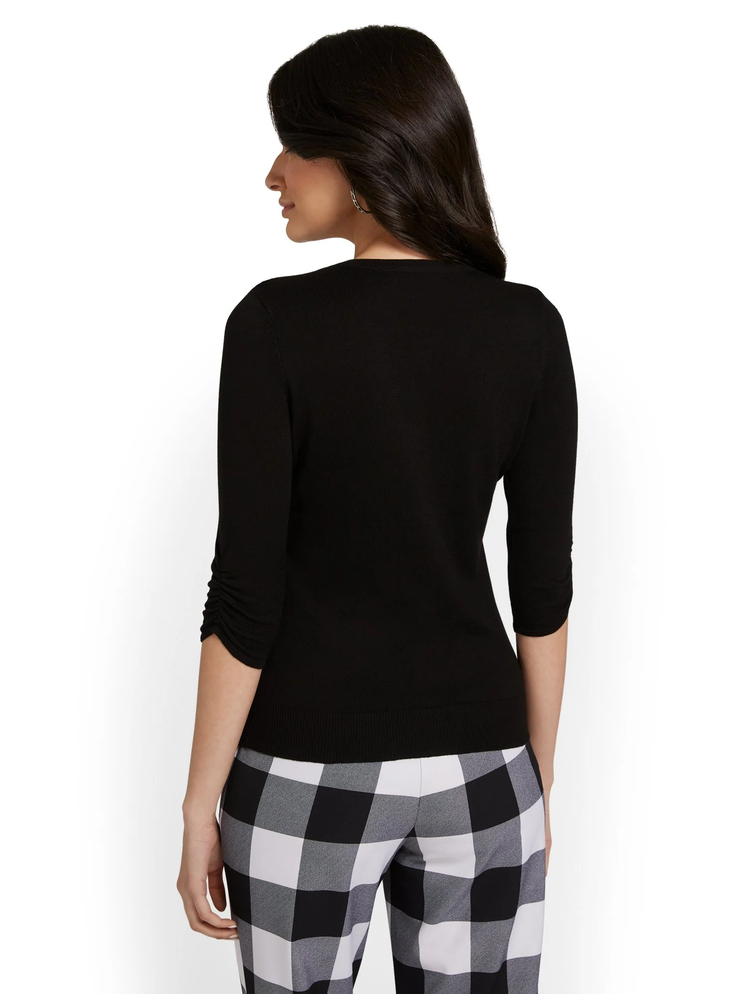 Petite Jeweled-Button Chelsea Crewneck Cardigan - Image 3