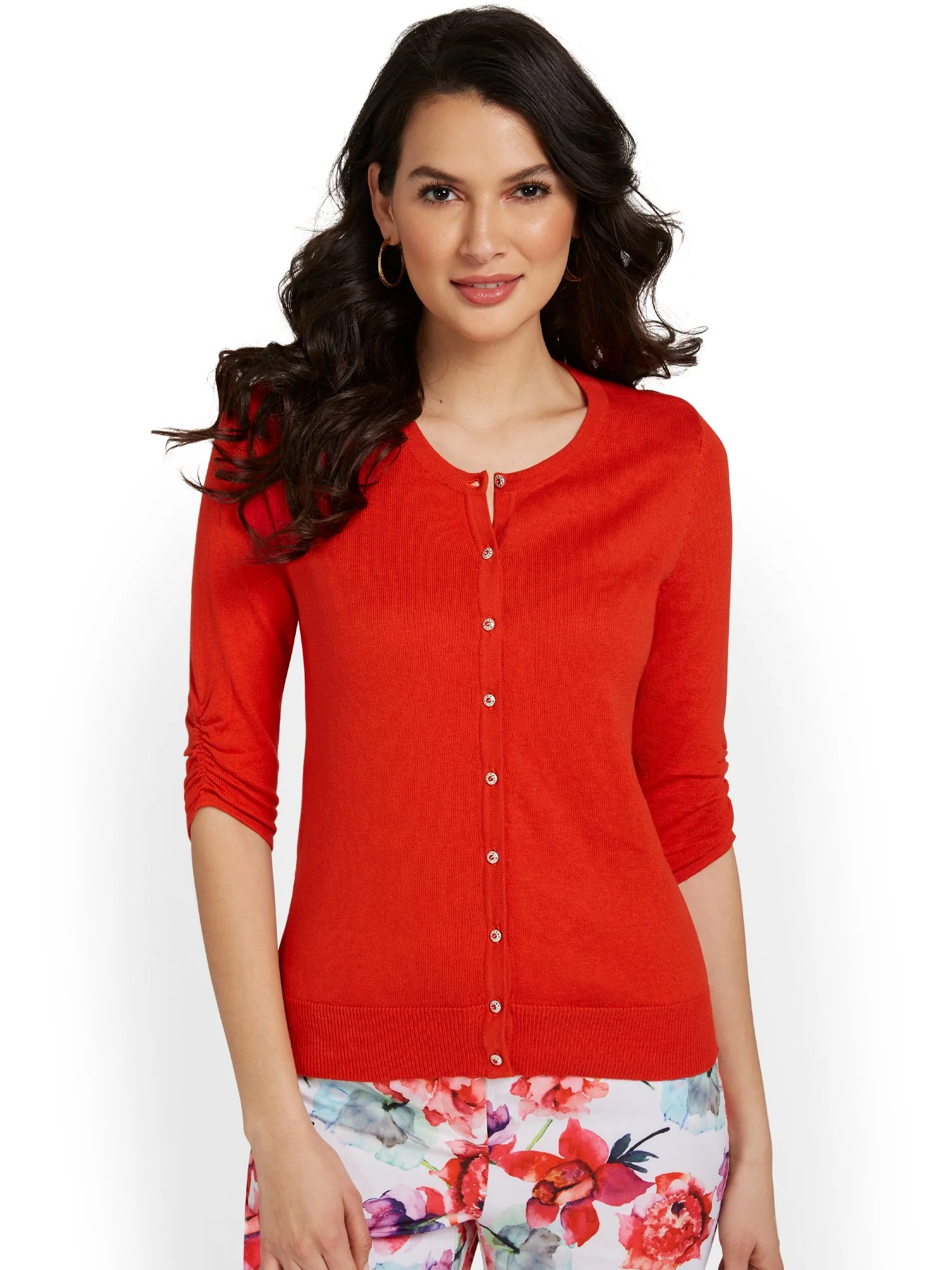 Petite Jeweled-Button Chelsea Crewneck Cardigan - Image 36