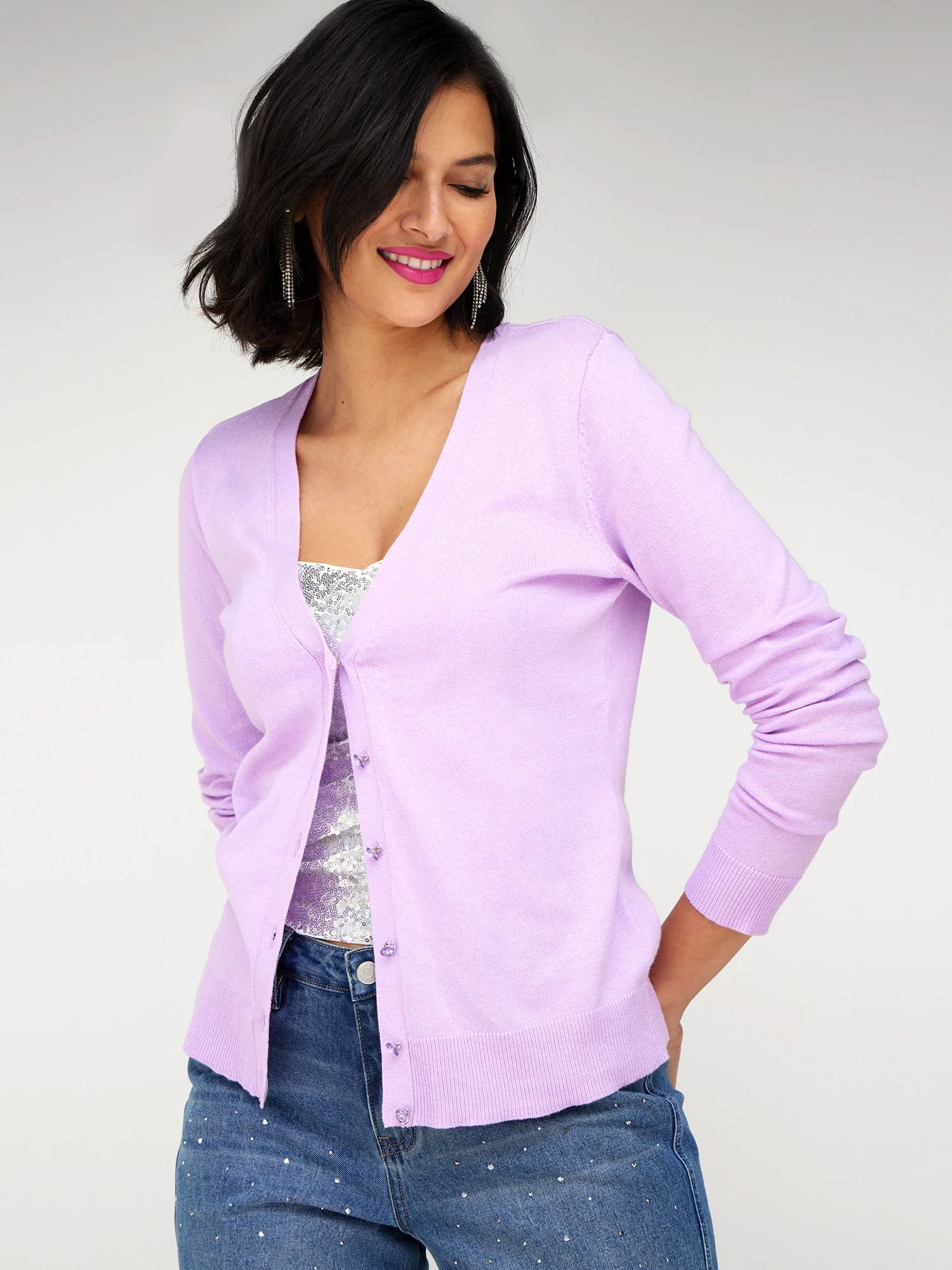 Petite Jeweled-Button Chelsea V-Neck Cardigan - Image 26