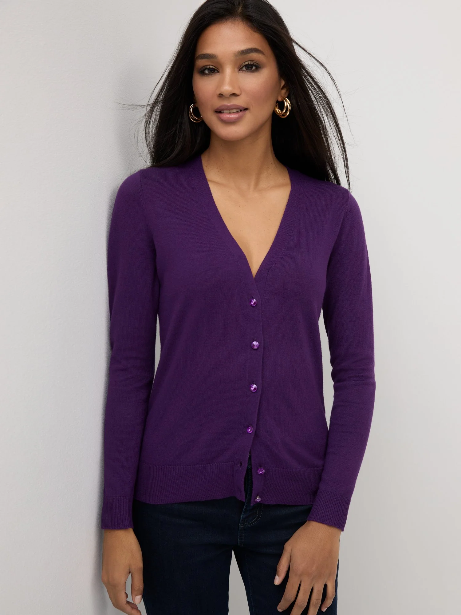 Petite Jeweled-Button Chelsea V-Neck Cardigan - Image 8