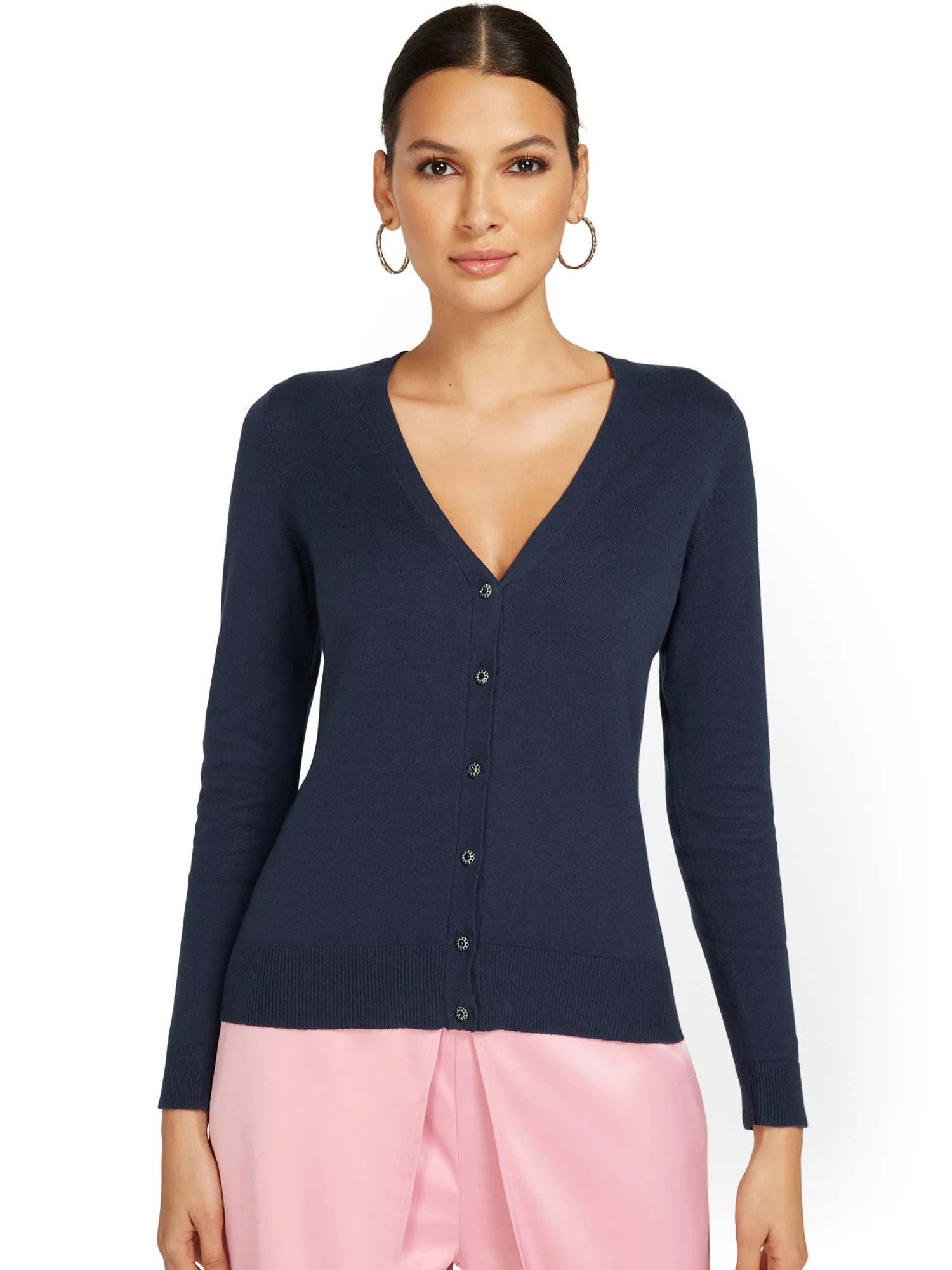 Petite Jeweled-Button Chelsea V-Neck Cardigan - Image 4