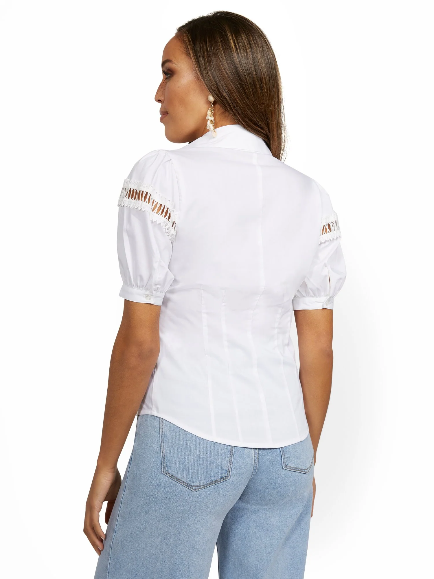 Petite Lace-Trim Puff-Sleeve Shirt - Lily & Cali - Image 3