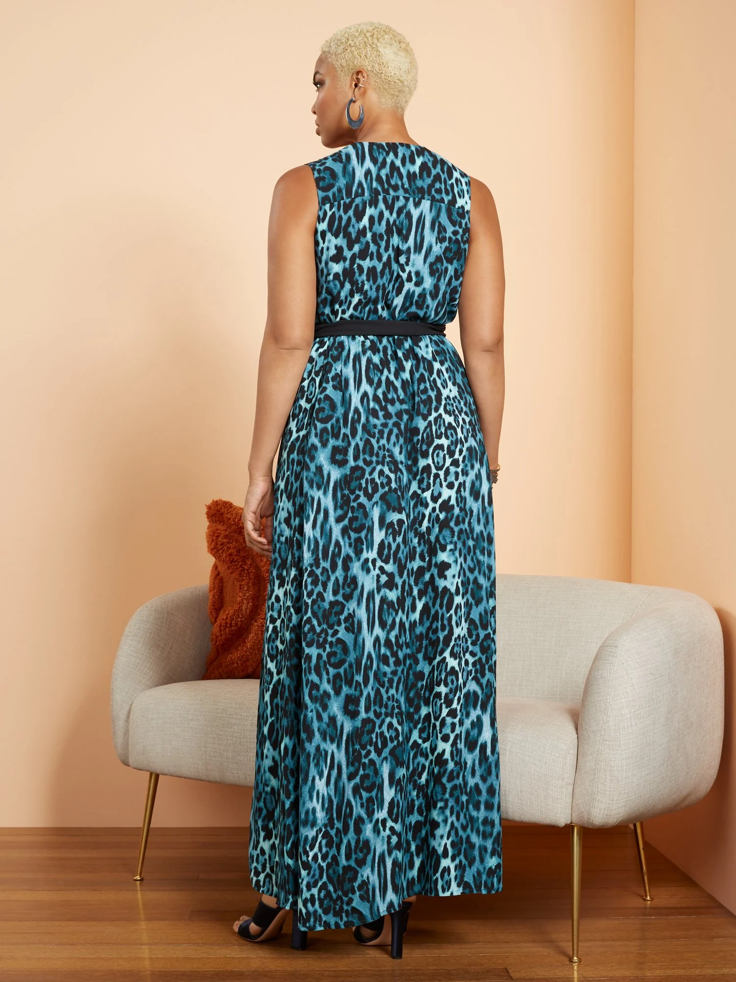 Petite Leopard-Print Belted Sleeveless Maxi Dress - Image 3
