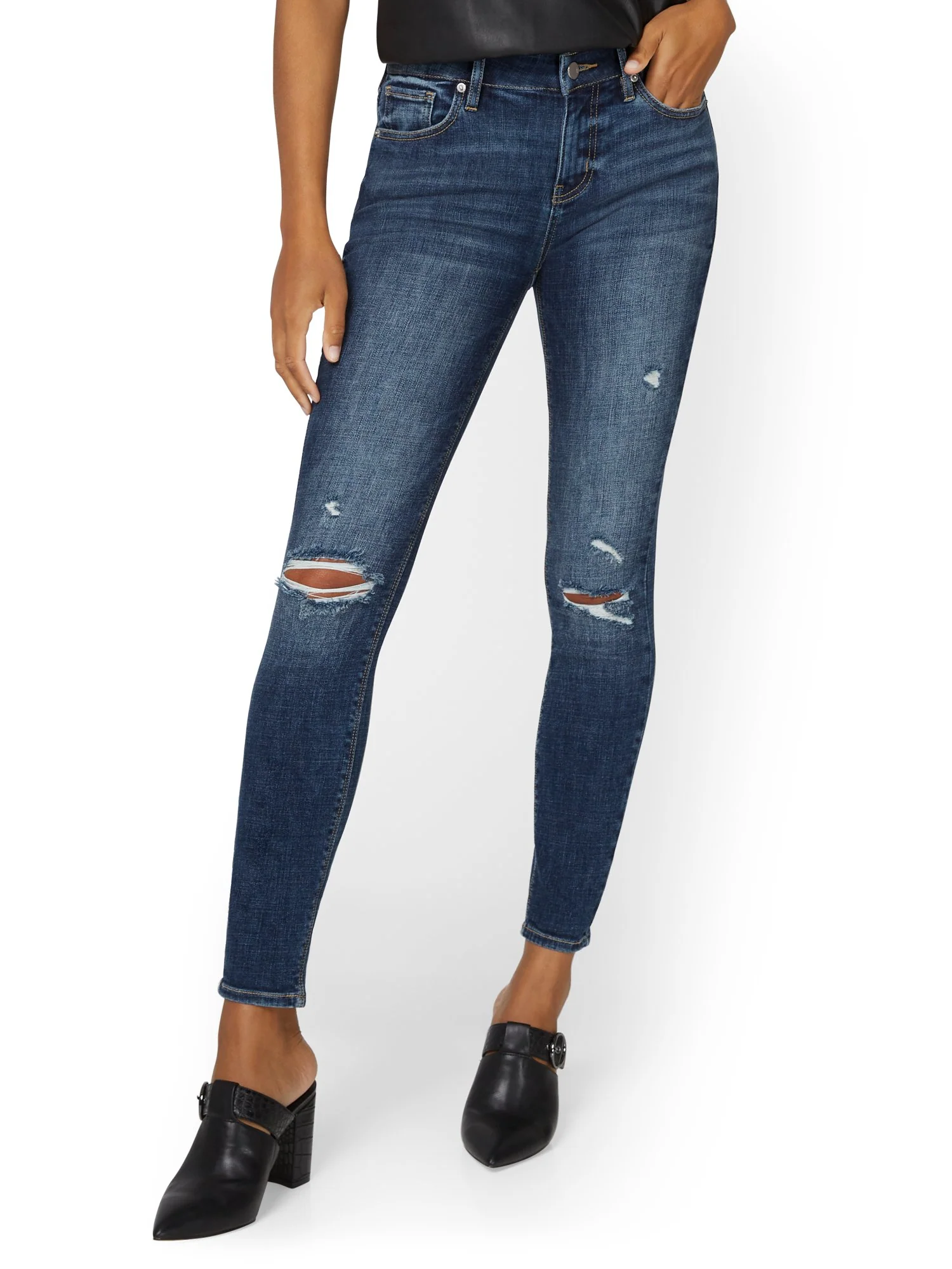 Petite Lexi Mid-Rise Super-Skinny Jeans - Dark Wash - Image 2