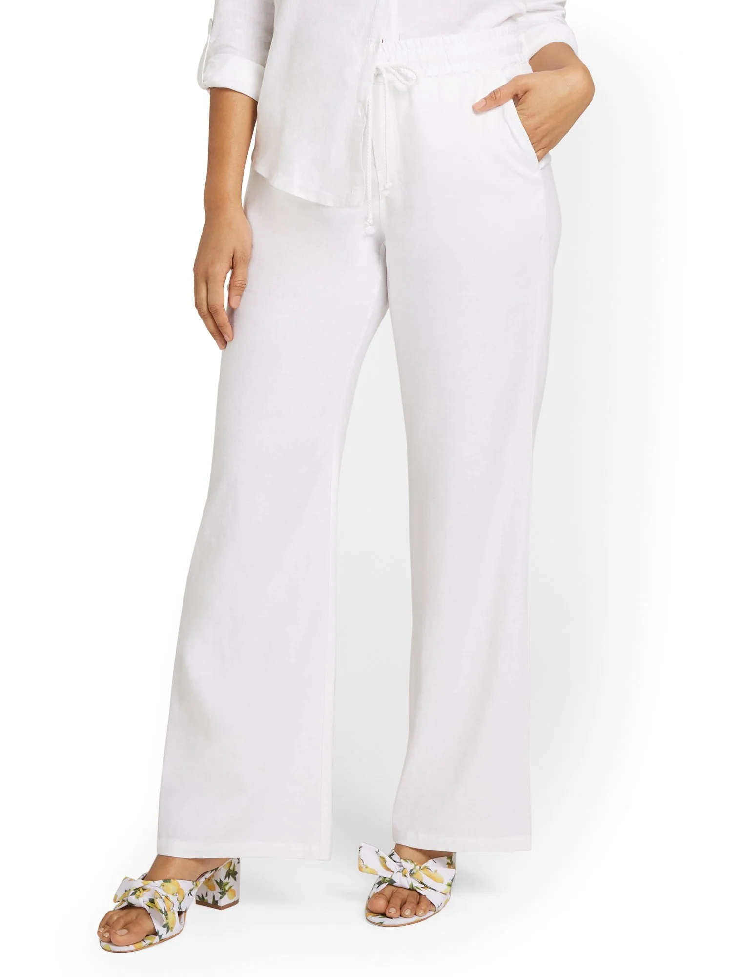 Petite Linen-Blend Tie-Waist Wide-Leg Pant