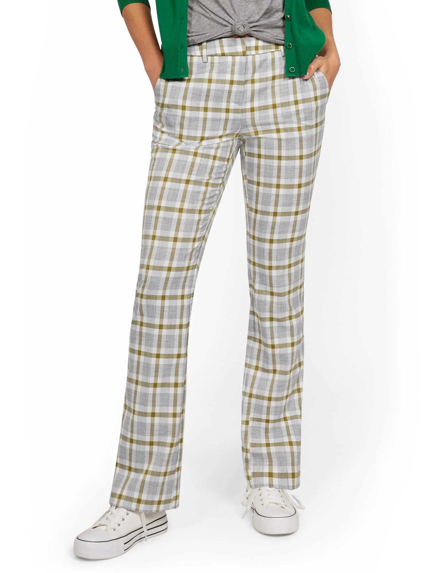 Petite Mid-Rise Modern Bootcut Pant - Plaid