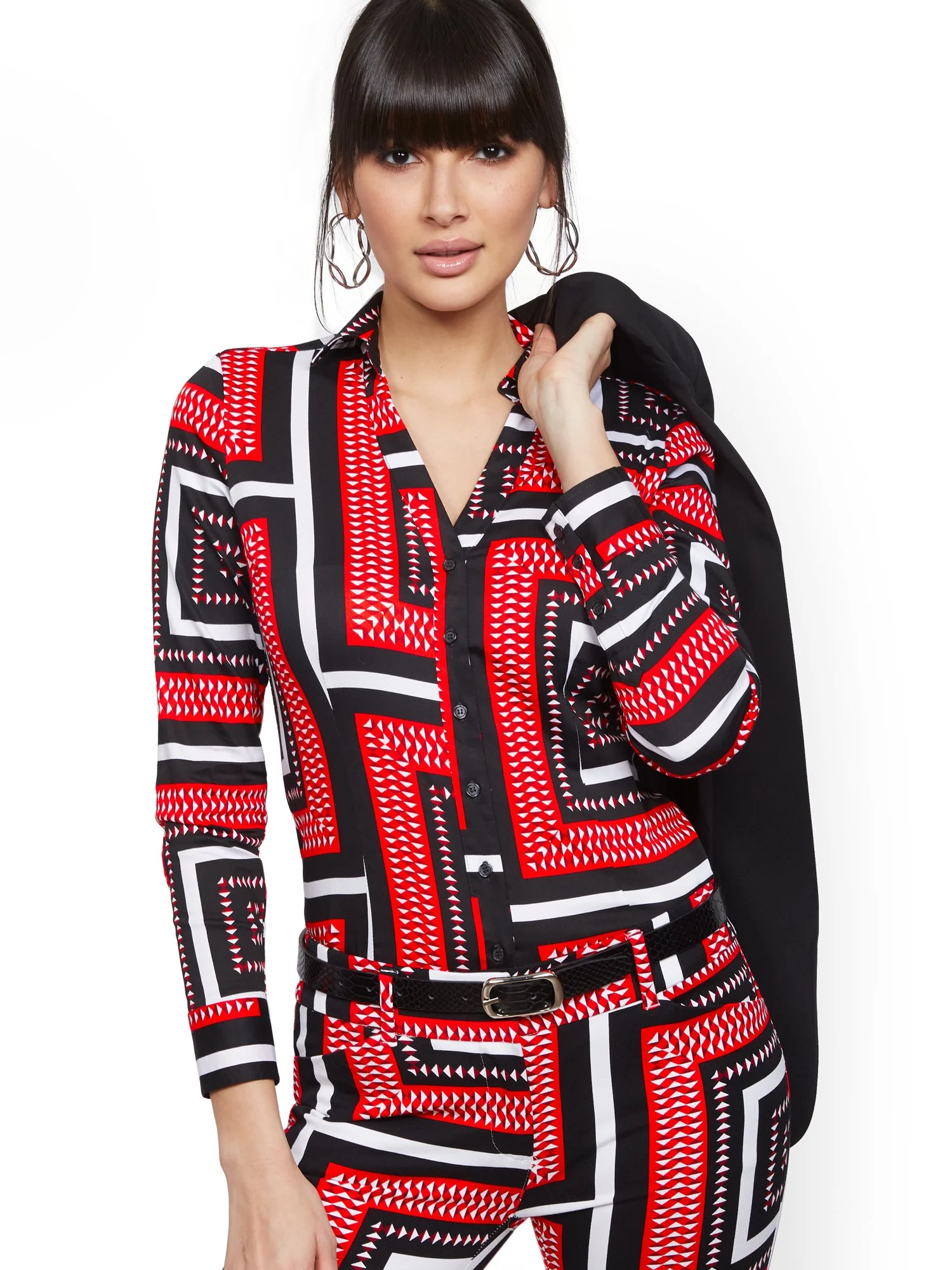 Petite Mixed-Print Madison Stretch Shirt - Secret Snap - 7th Avenue