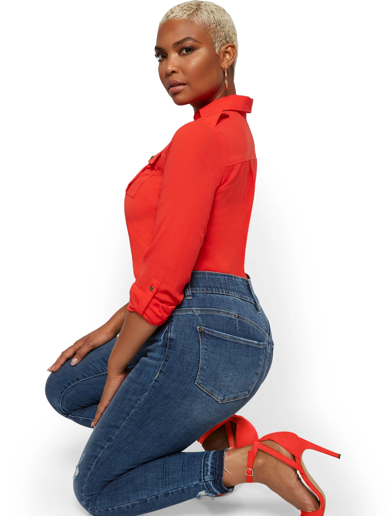 Petite Mya Curvy High-Waisted Sculpting No Gap Super-Skinny Ankle Jeans - Chameleon Blue - Image 2