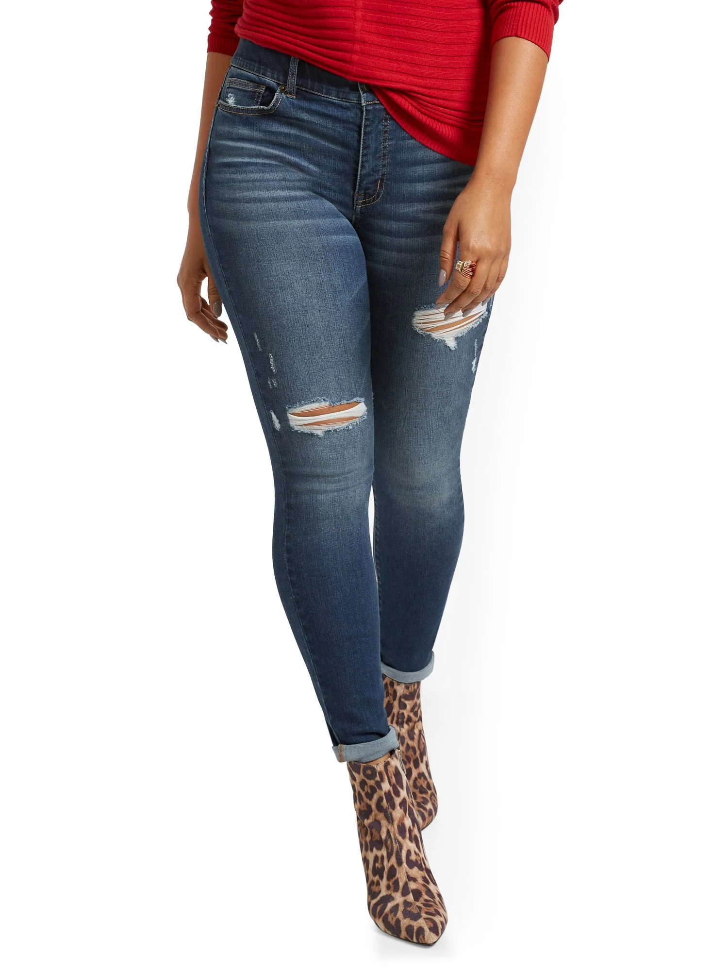Petite Mya Curvy High-Waisted Sculpting No Gap Super-Skinny Ankle Jeans - Cowboy Blue - Image 2