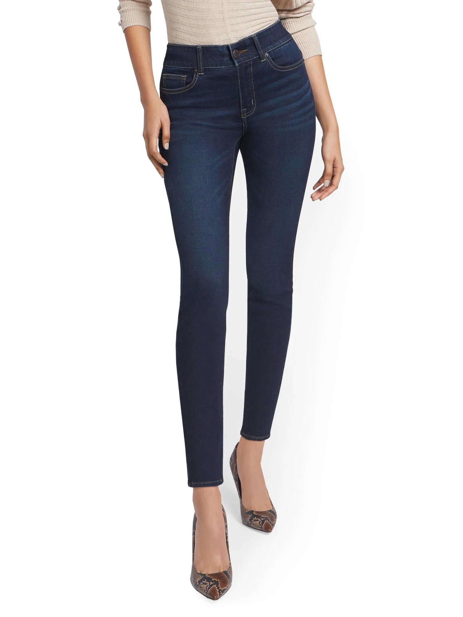 Petite Mya Curvy High-Waisted Sculpting No Gap Super-Skinny Ankle Jeans - Moonlight Blue