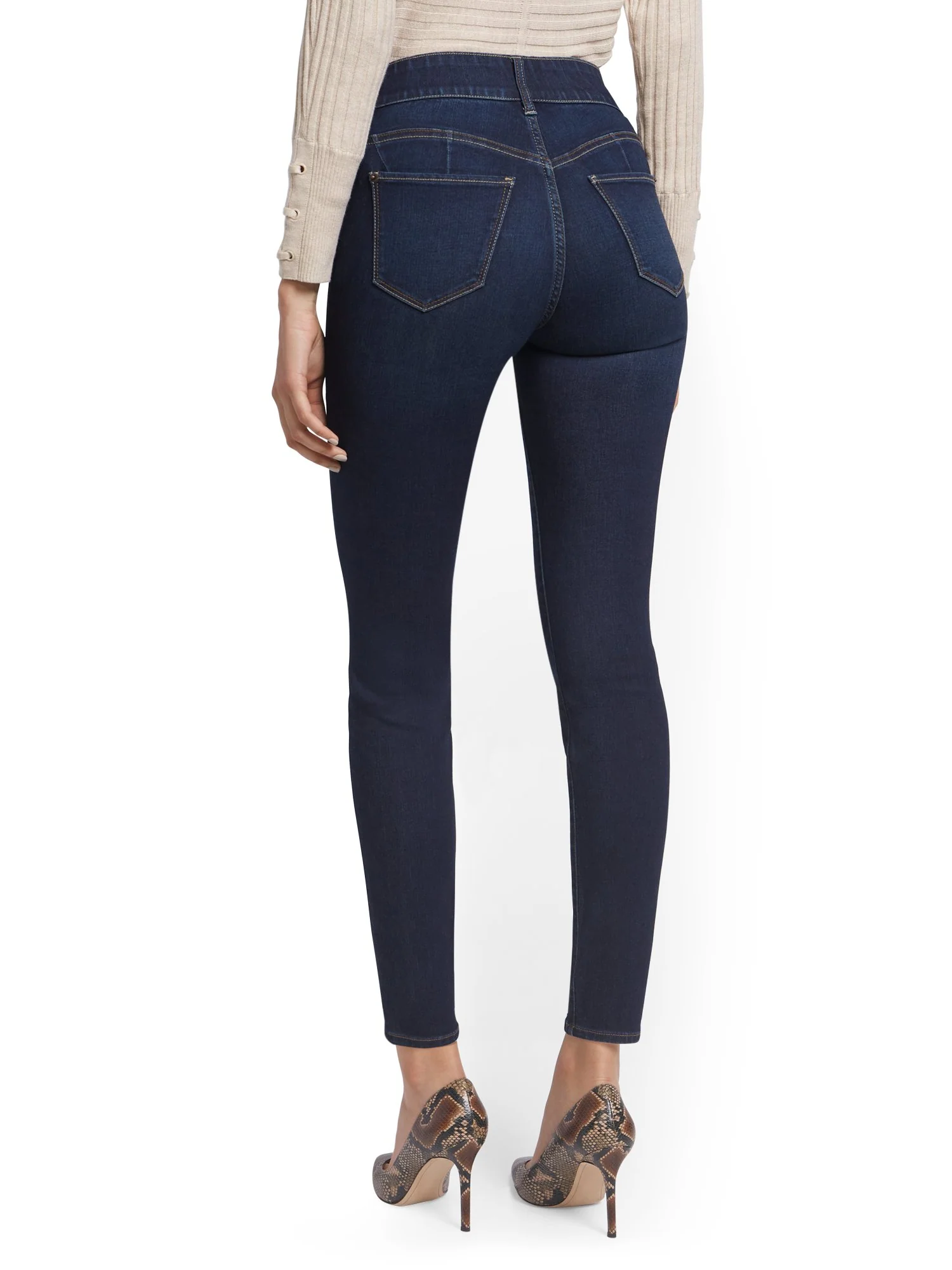 Petite Mya Curvy High-Waisted Sculpting No Gap Super-Skinny Ankle Jeans - Moonlight Blue - Image 3