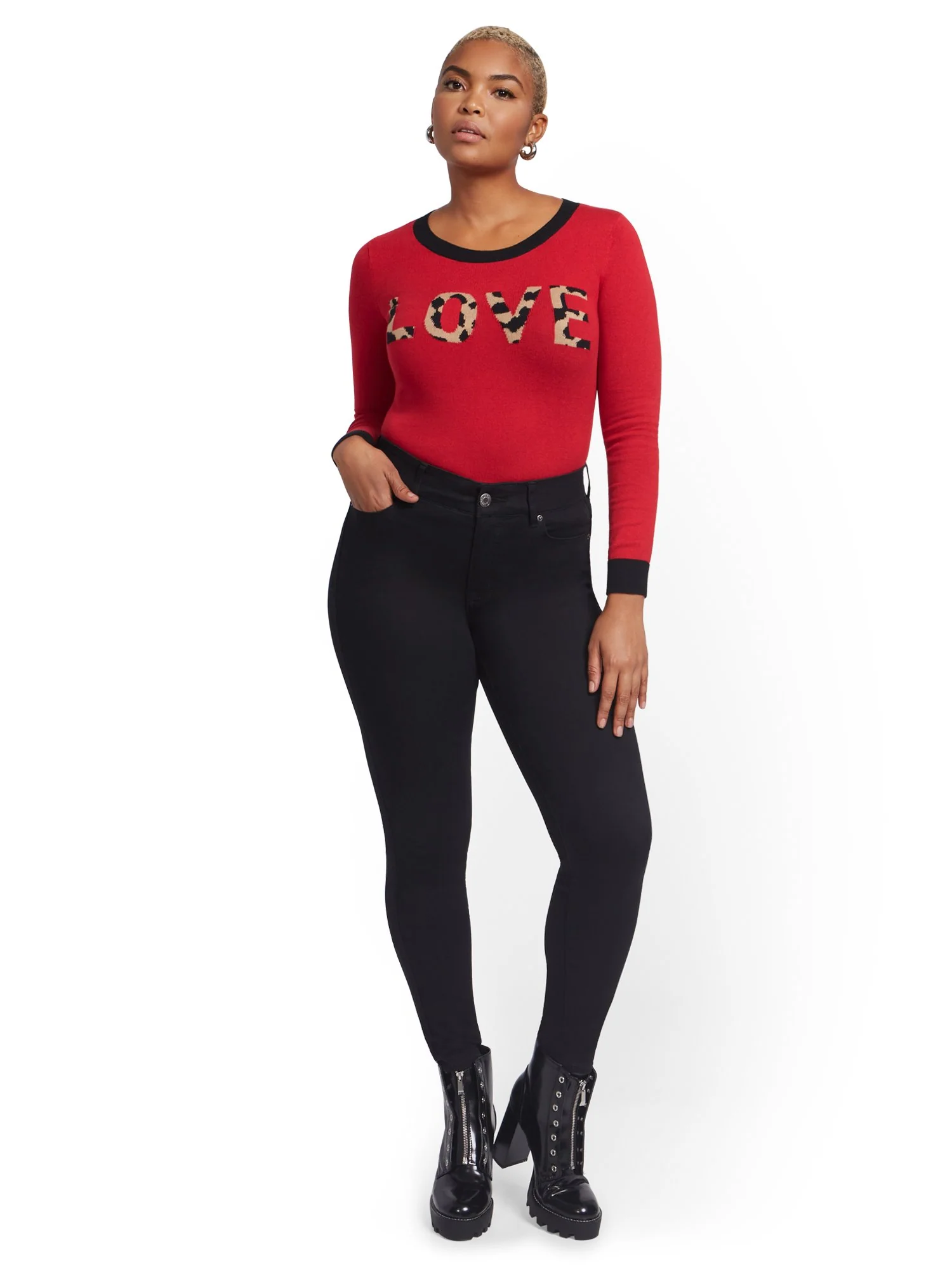 Petite Mya Curvy High-Waisted Sculpting No Gap Super-Skinny Jeans - Black - Image 5