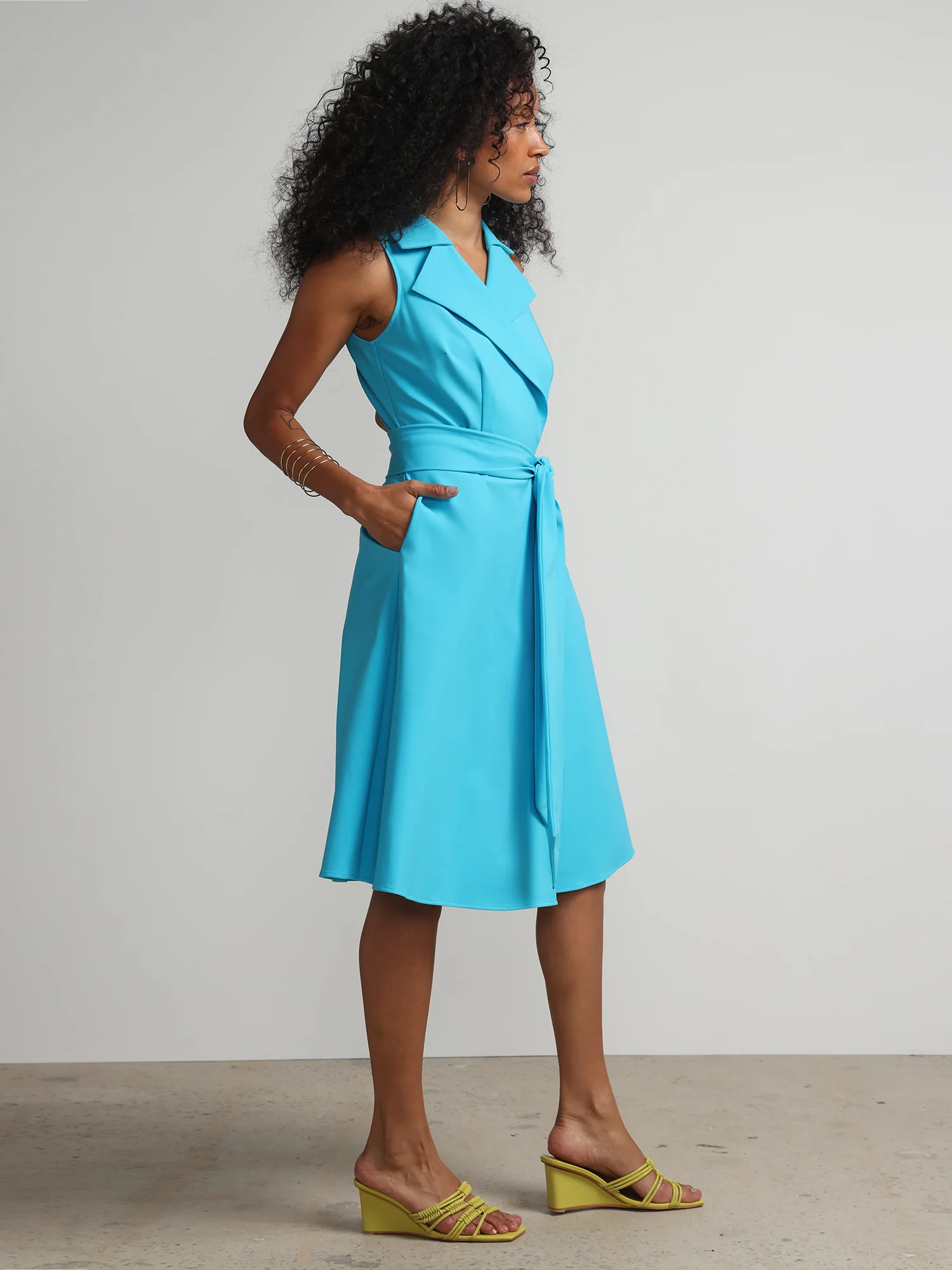 Petite Notch-Collar Belted Flare Dress - Fit To Flatter - Image 2
