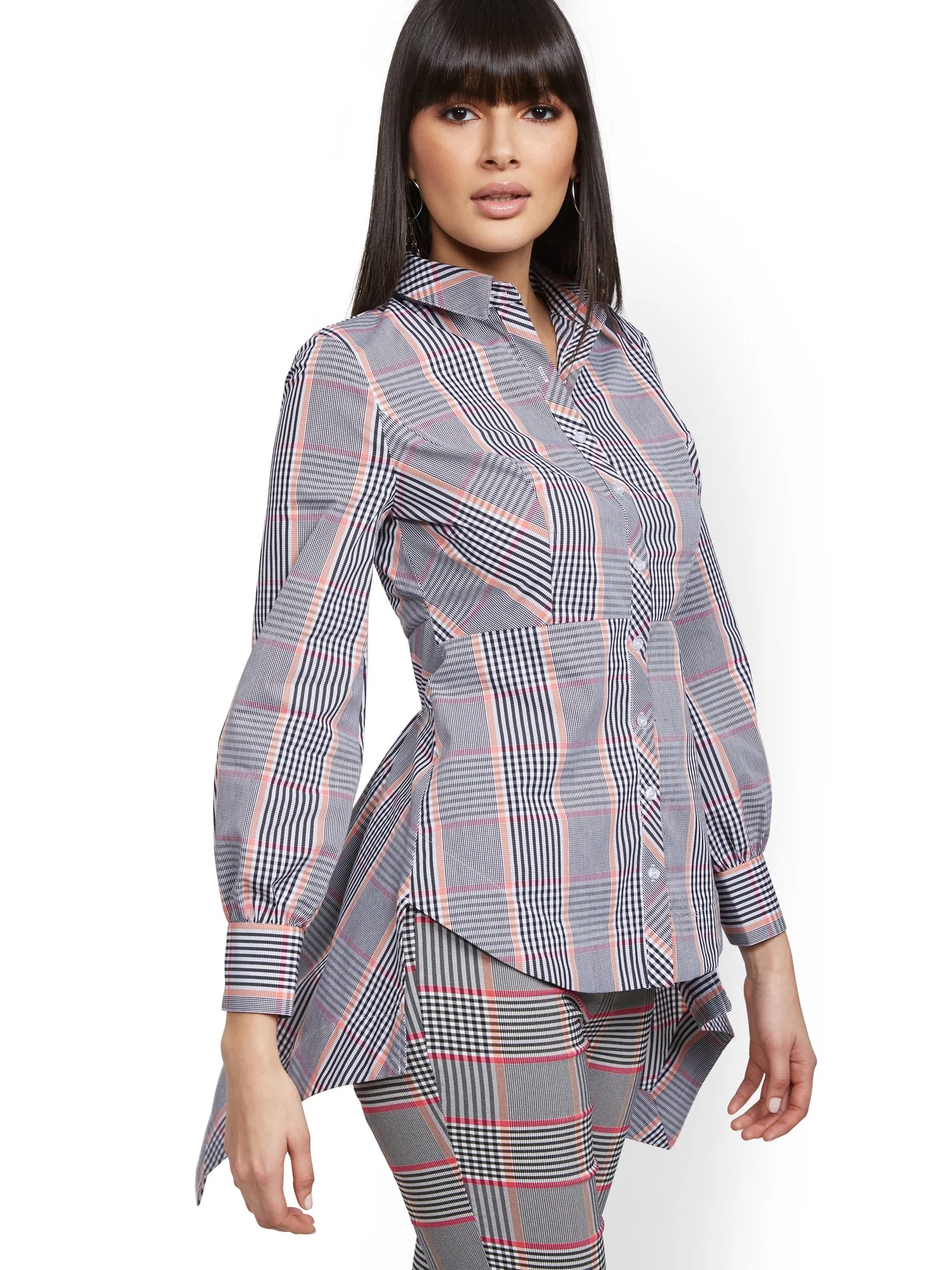 Petite Plaid High-Low Shirt - 7th Avenue - Image 2