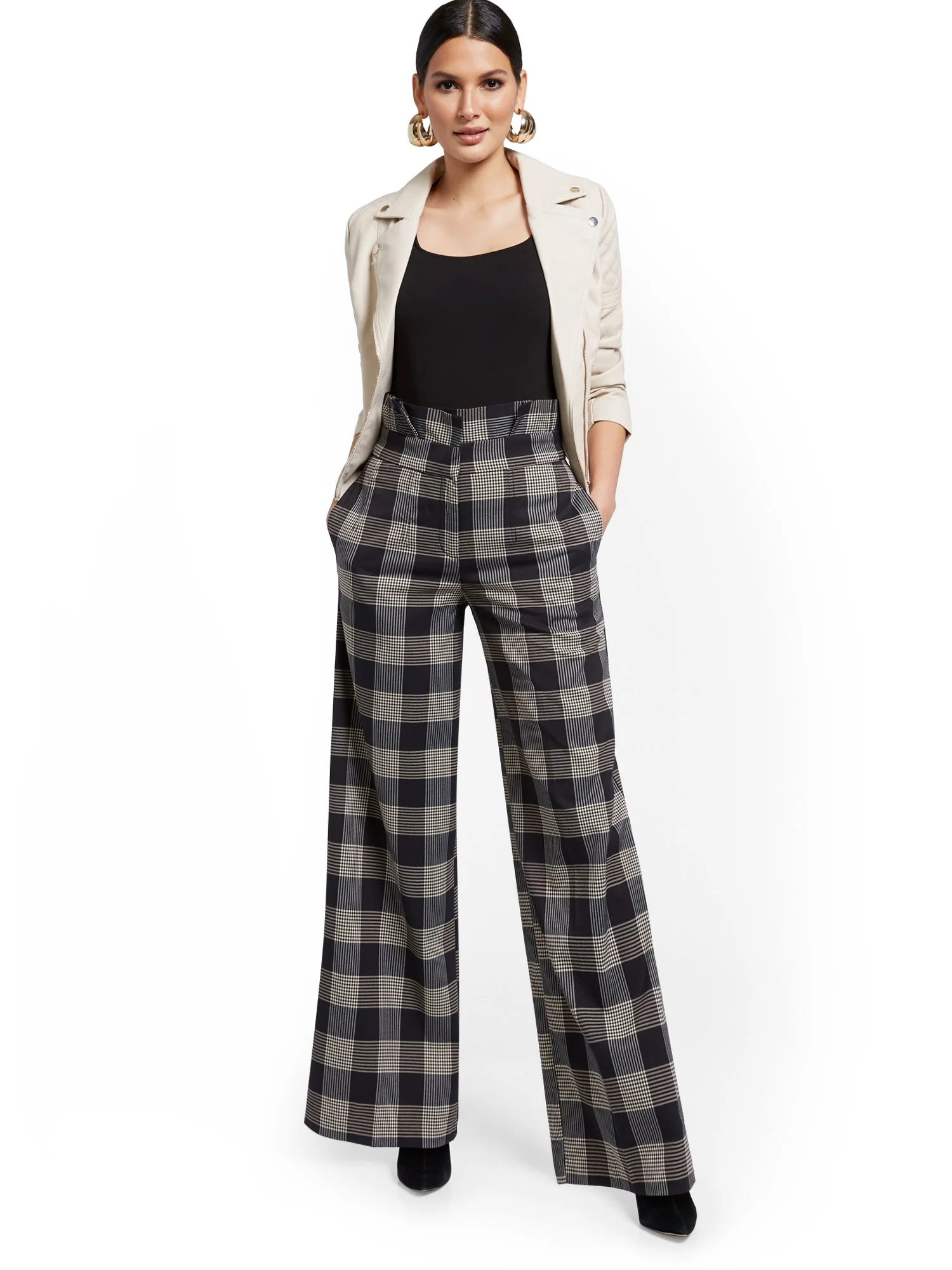 Petite Plaid Paperbag-Waist Wide-Leg Pant - Image 4