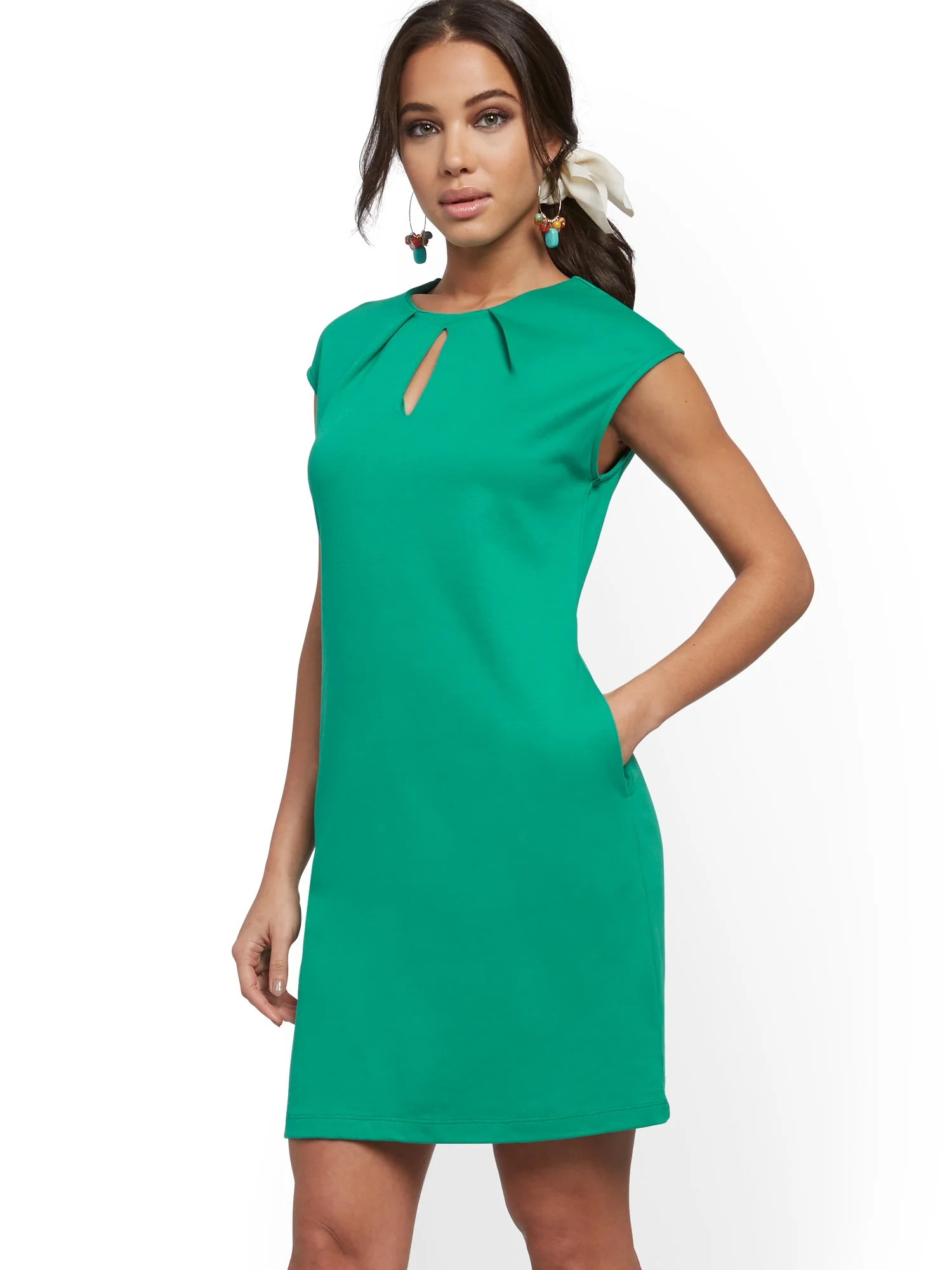 Petite Pleated Cotton Keyhole Shift Dress - Image 27