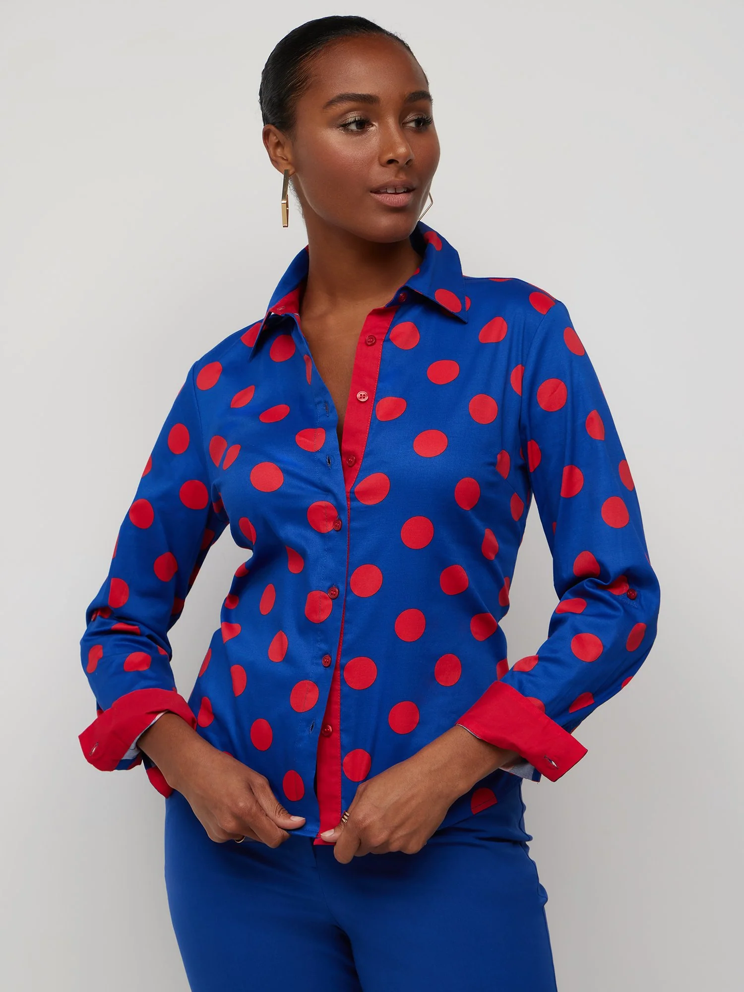 Petite Polka-Dot Button-Front Secret Snap - NY&C Madison Shirt®