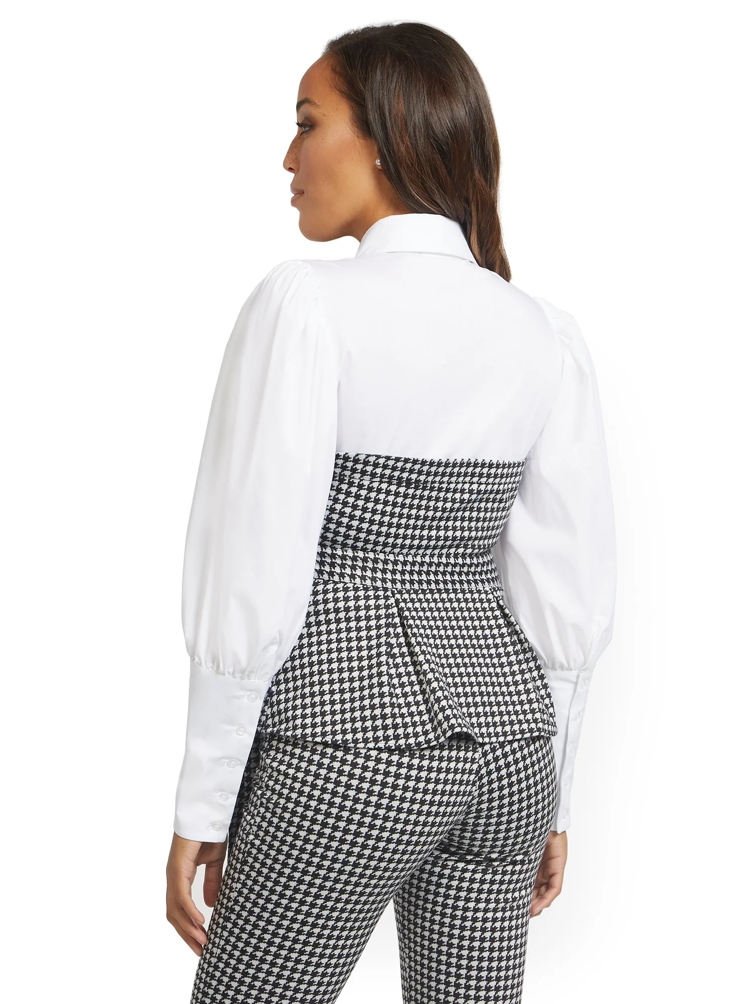 Petite Poplin Houndstooth Twofer Top - Image 3