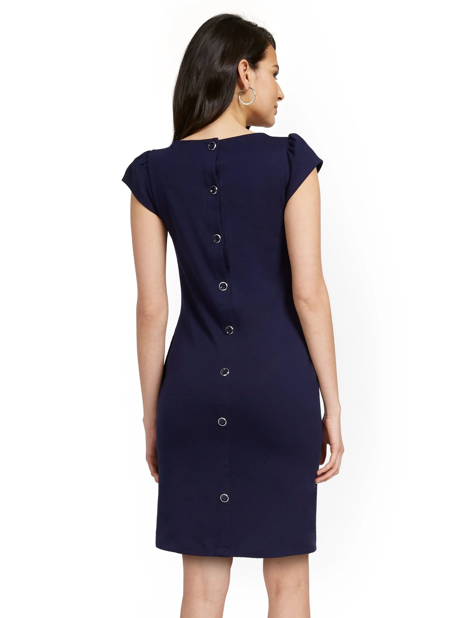 Petite Puff-Sleeve Button-Back Shift Dress - City Knits - Image 12