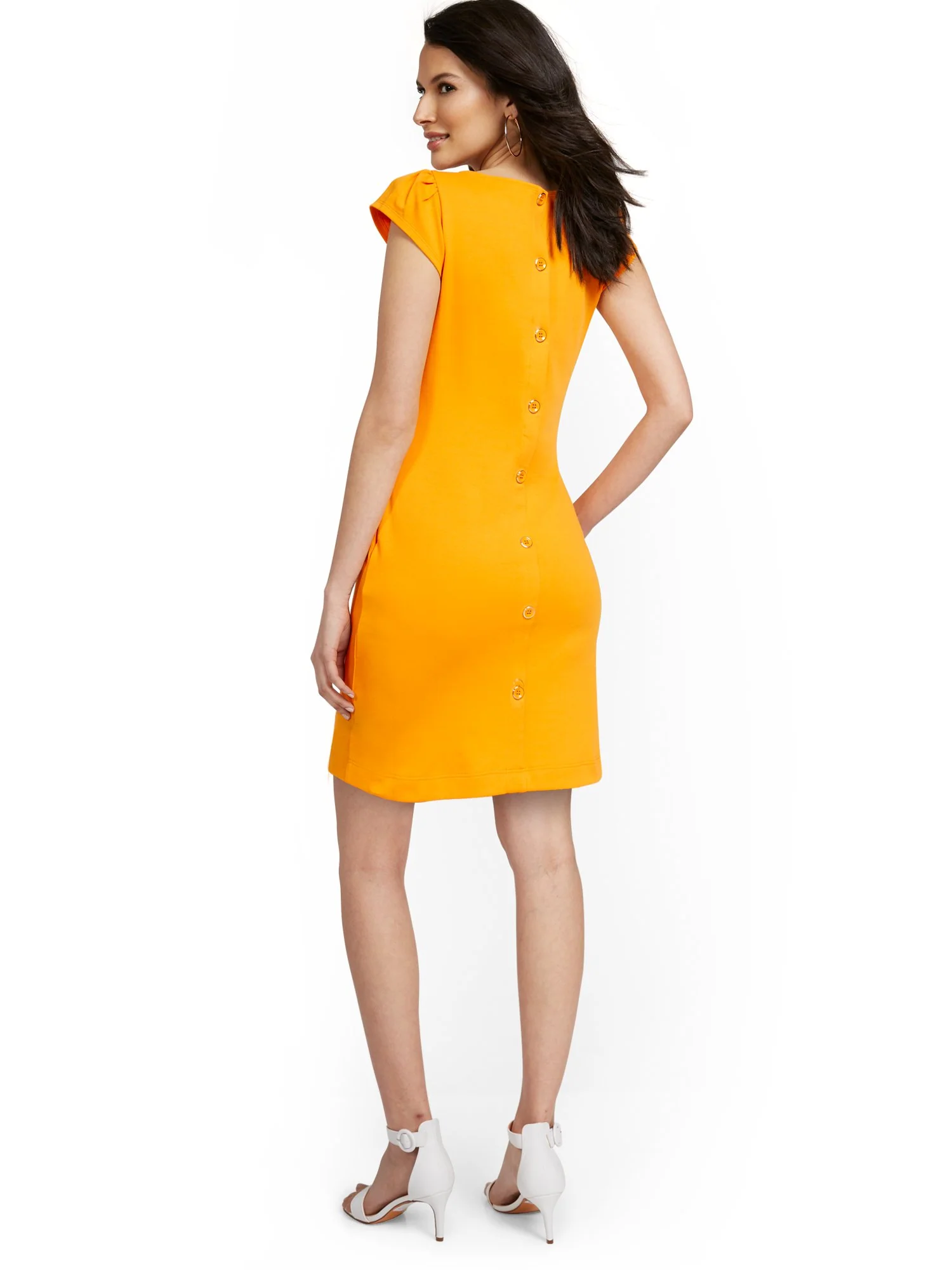Petite Puff-Sleeve Button-Back Shift Dress - City Knits - Image 18