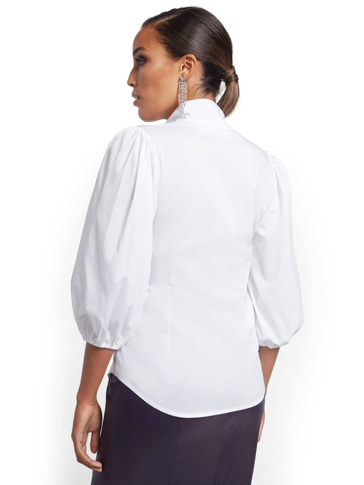 Petite Puff-Sleeve Drama Bow Poplin Shirt - Image 3