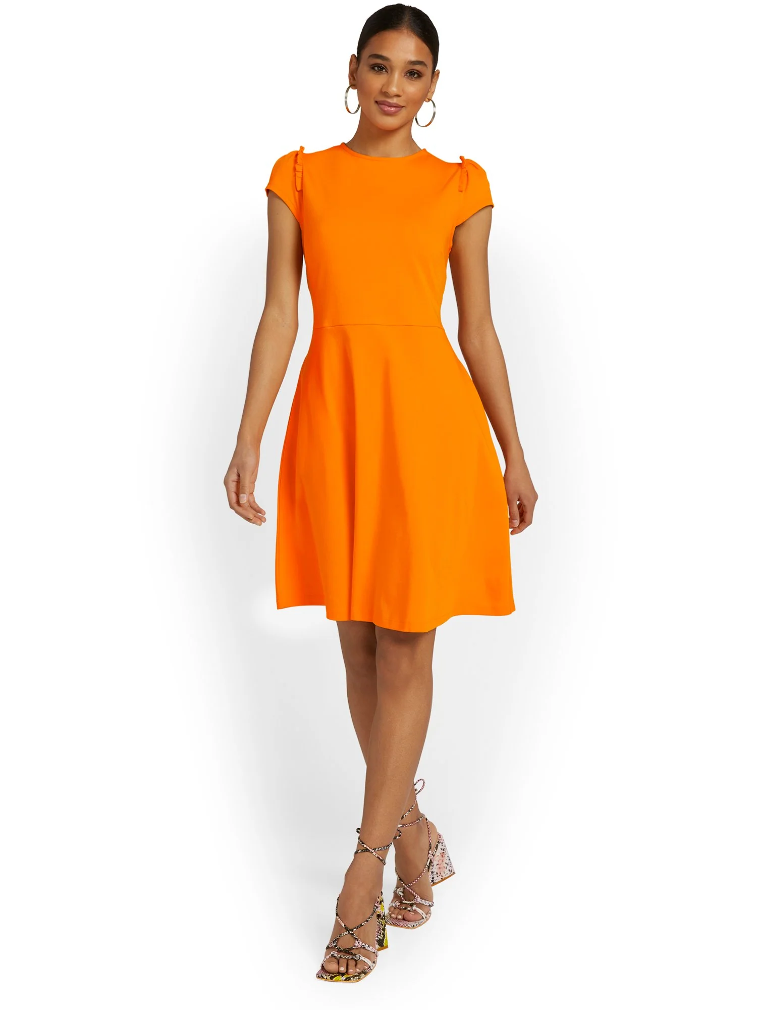 Petite Puff-Sleeve Flare Dress - City Knits - Image 23