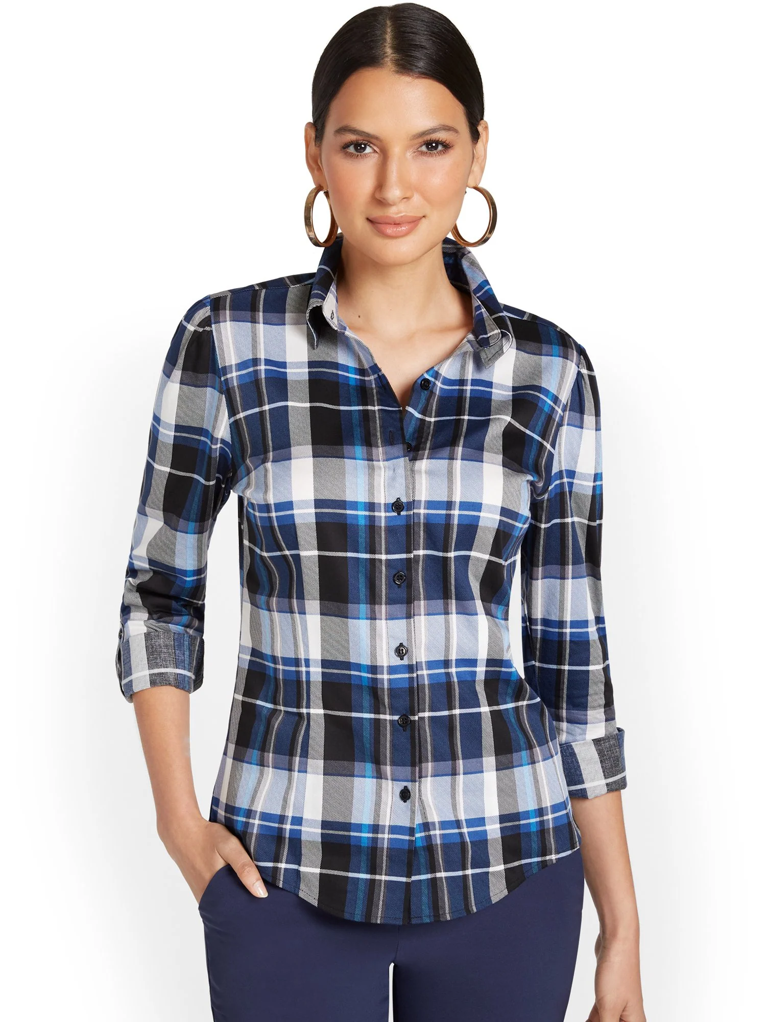 Petite Puff-Sleeve Madison Shirt - Plaid