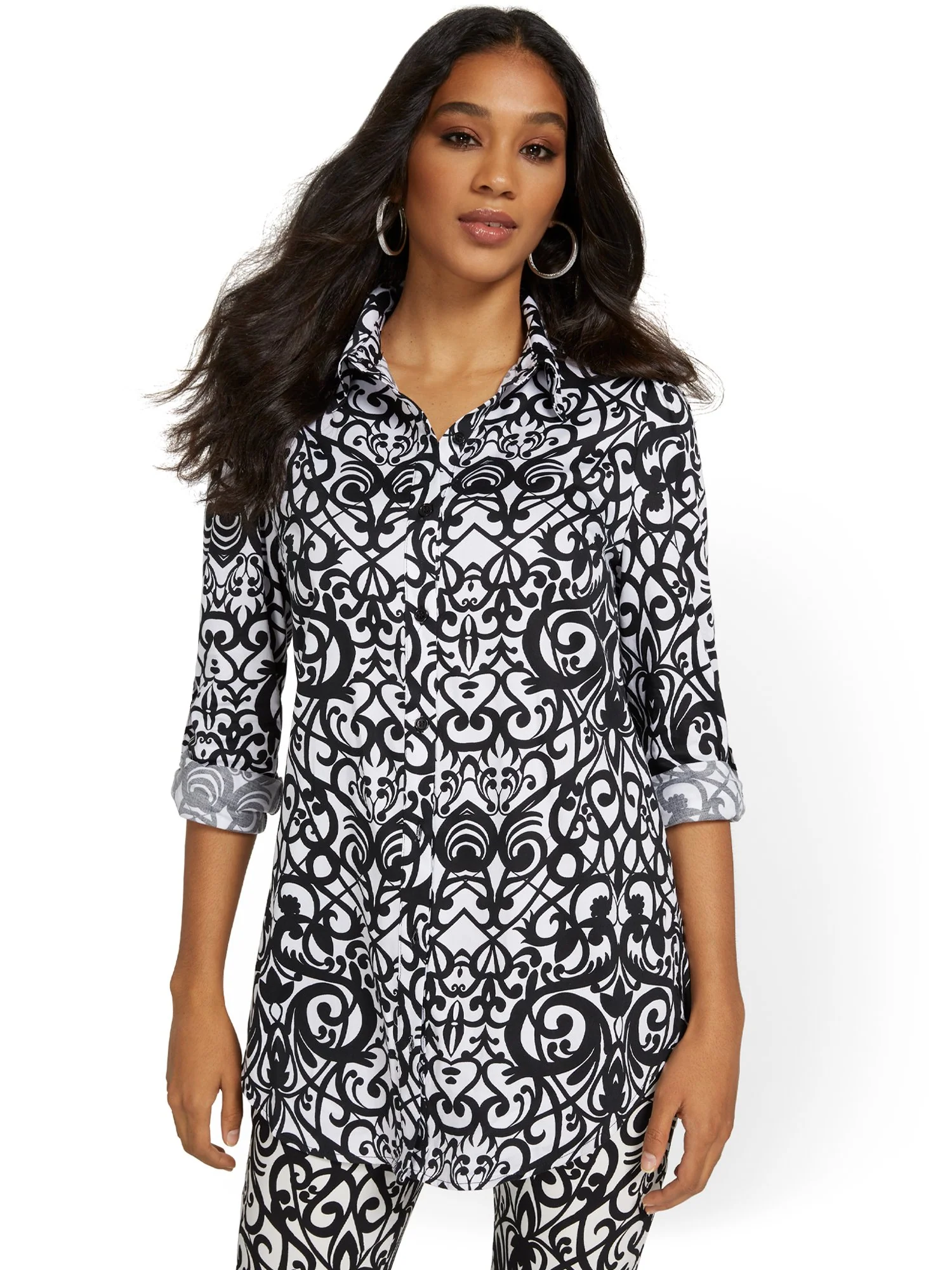 Petite Puff-Sleeve Madison Tunic Shirt - Jacquard - Image 2