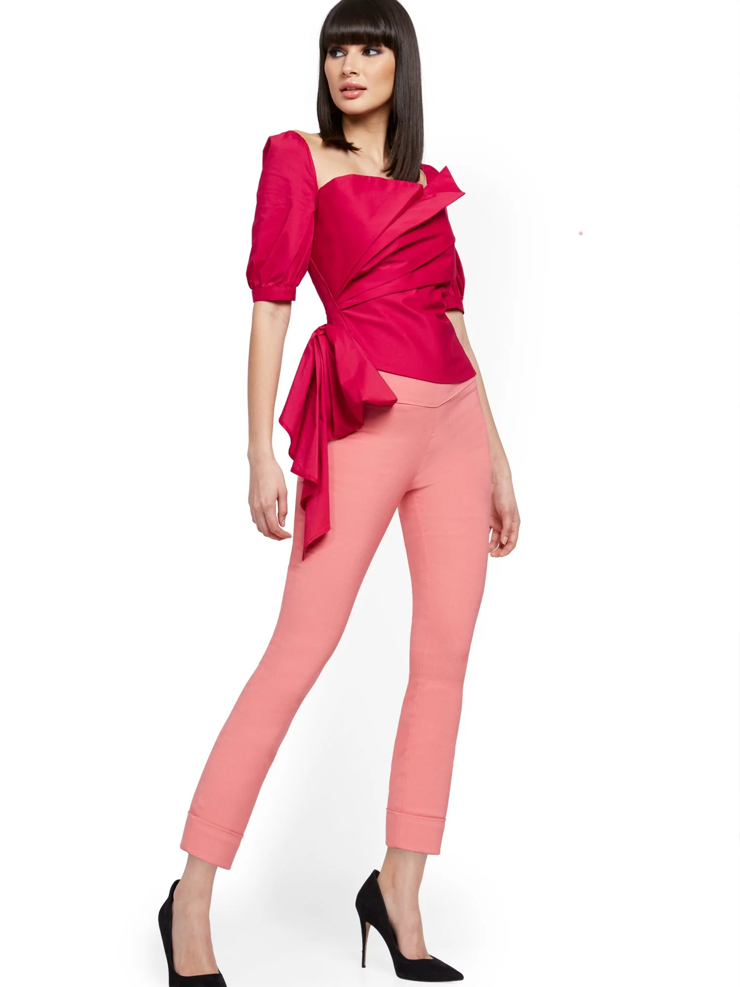 Petite Puff-Sleeve Stretch Shirt