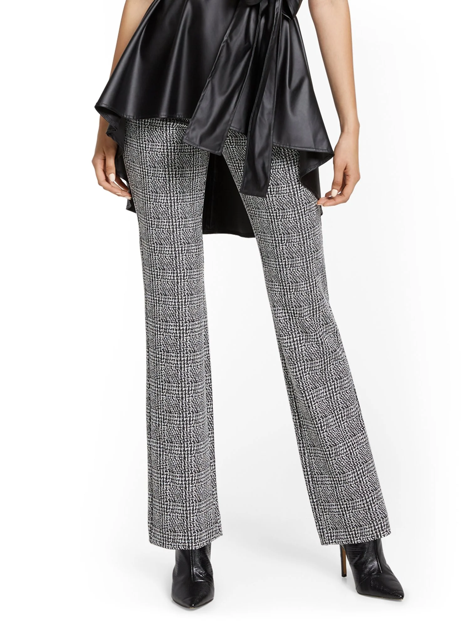 Petite Pull-On Check-Print Bootcut Ponte Pant - Superflex - Image 2