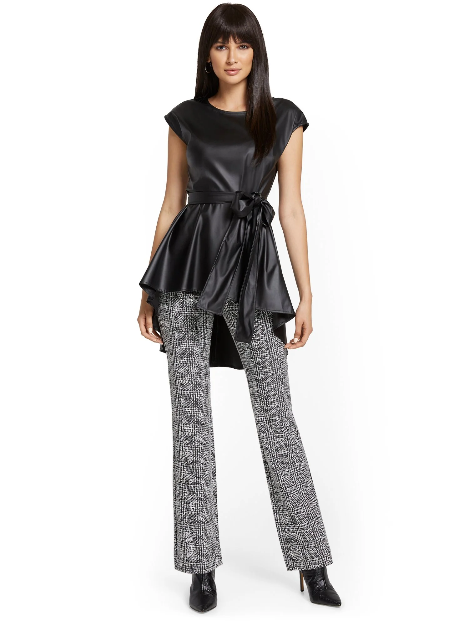 Petite Pull-On Check-Print Bootcut Ponte Pant - Superflex - Image 4