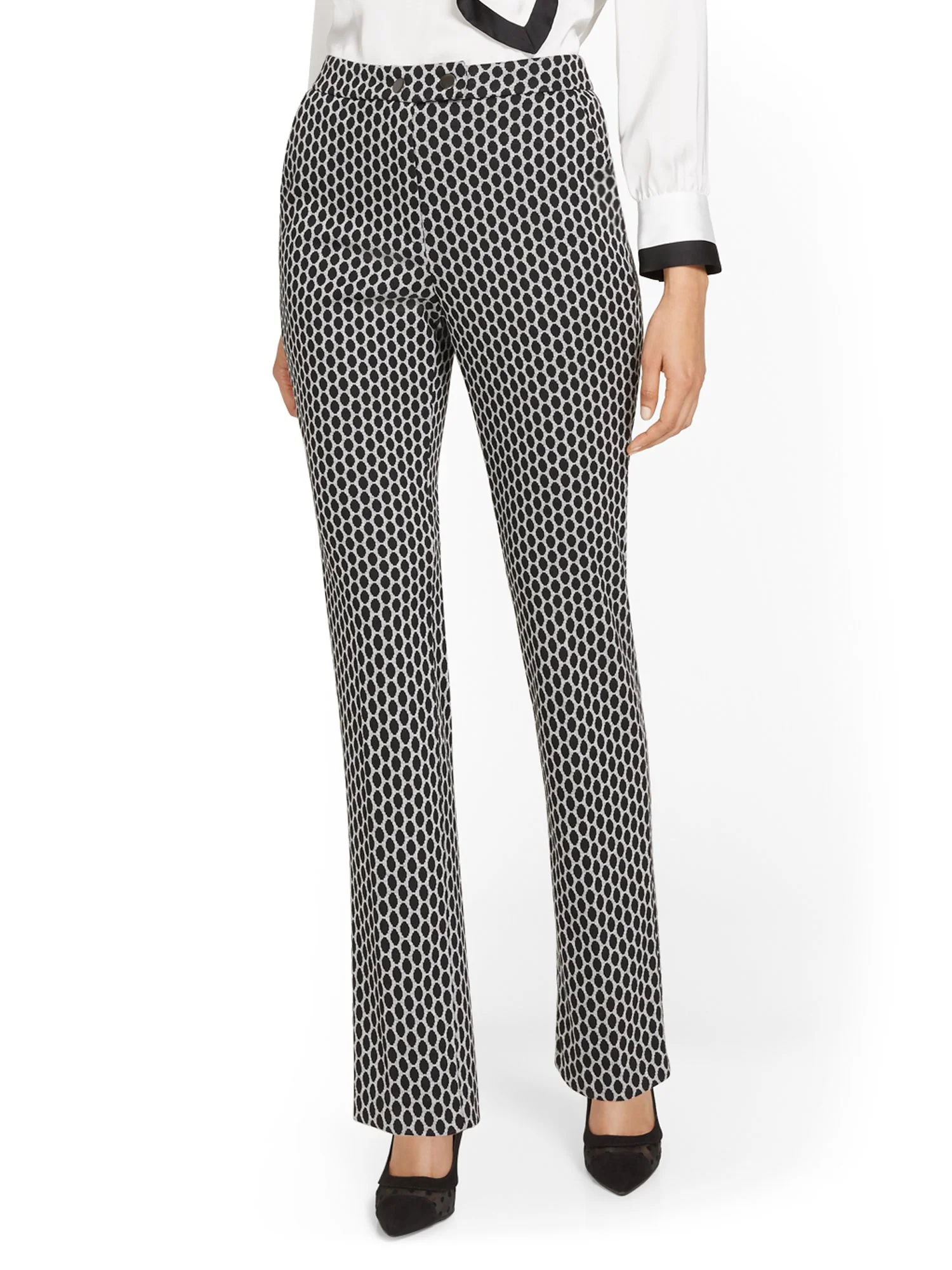 Petite Pull-On Dot-Print Slim-Leg Ponte Pant - Superflex