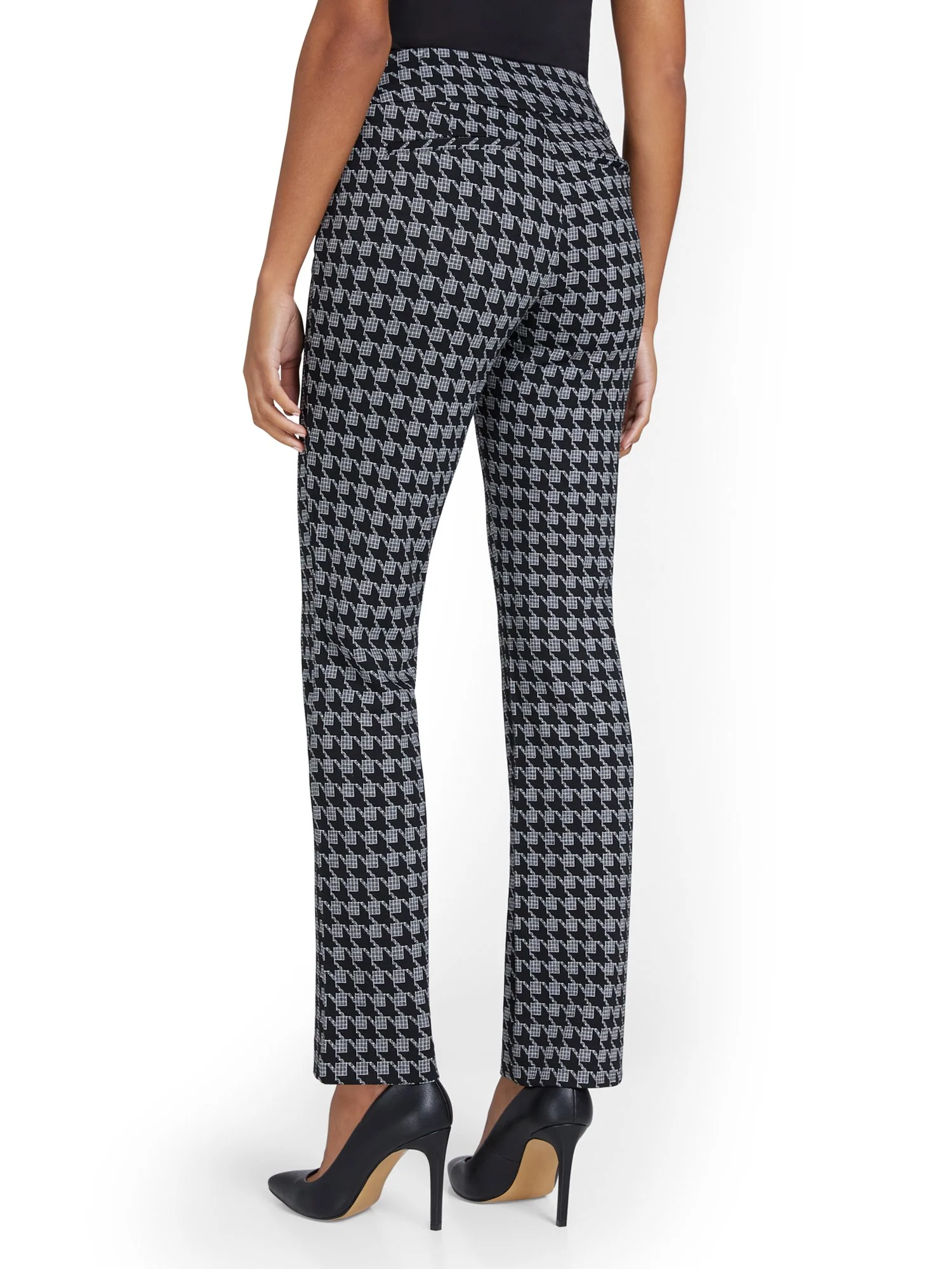 Petite Pull-On Houndstooth Straight-Leg Ponte Pant - Superflex - Image 3