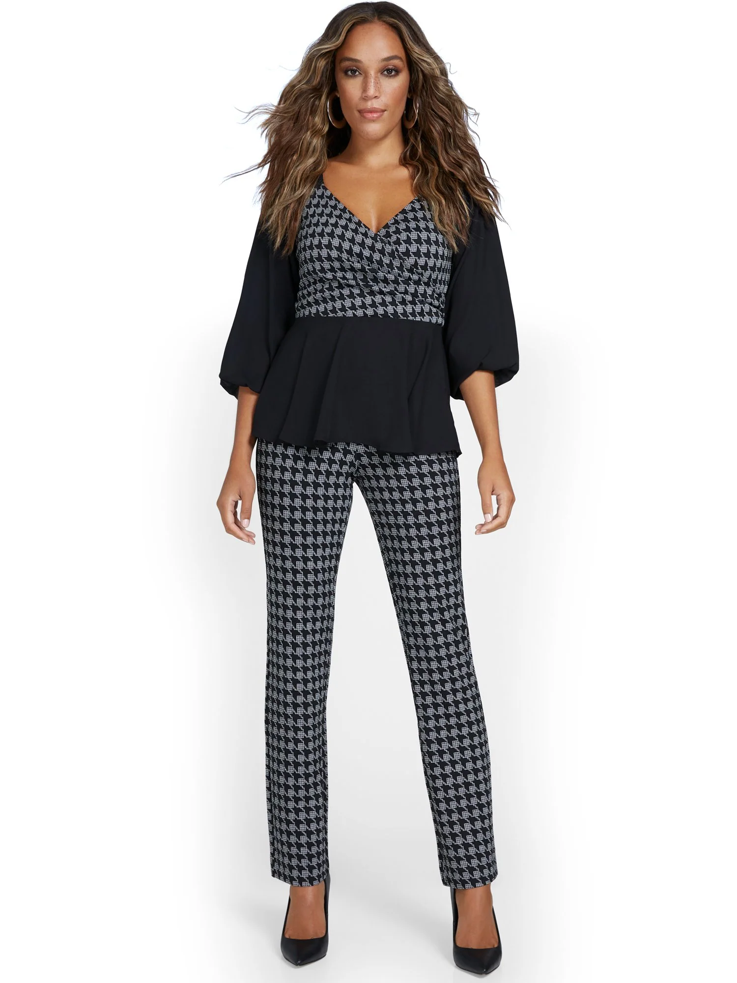 Petite Pull-On Houndstooth Straight-Leg Ponte Pant - Superflex - Image 4