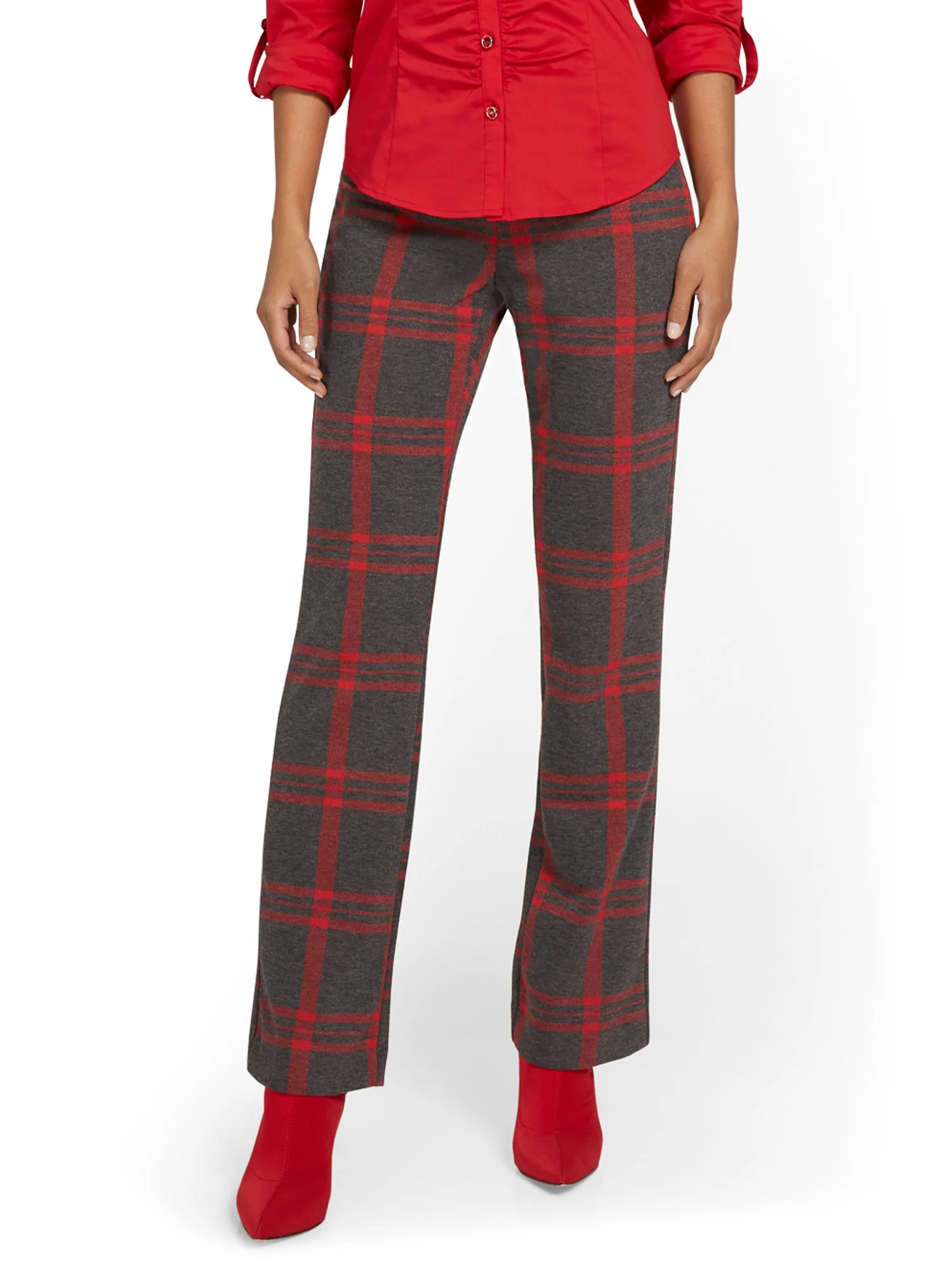 Petite Pull-On Plaid Bootcut Ponte Pant - Superflex - Image 2