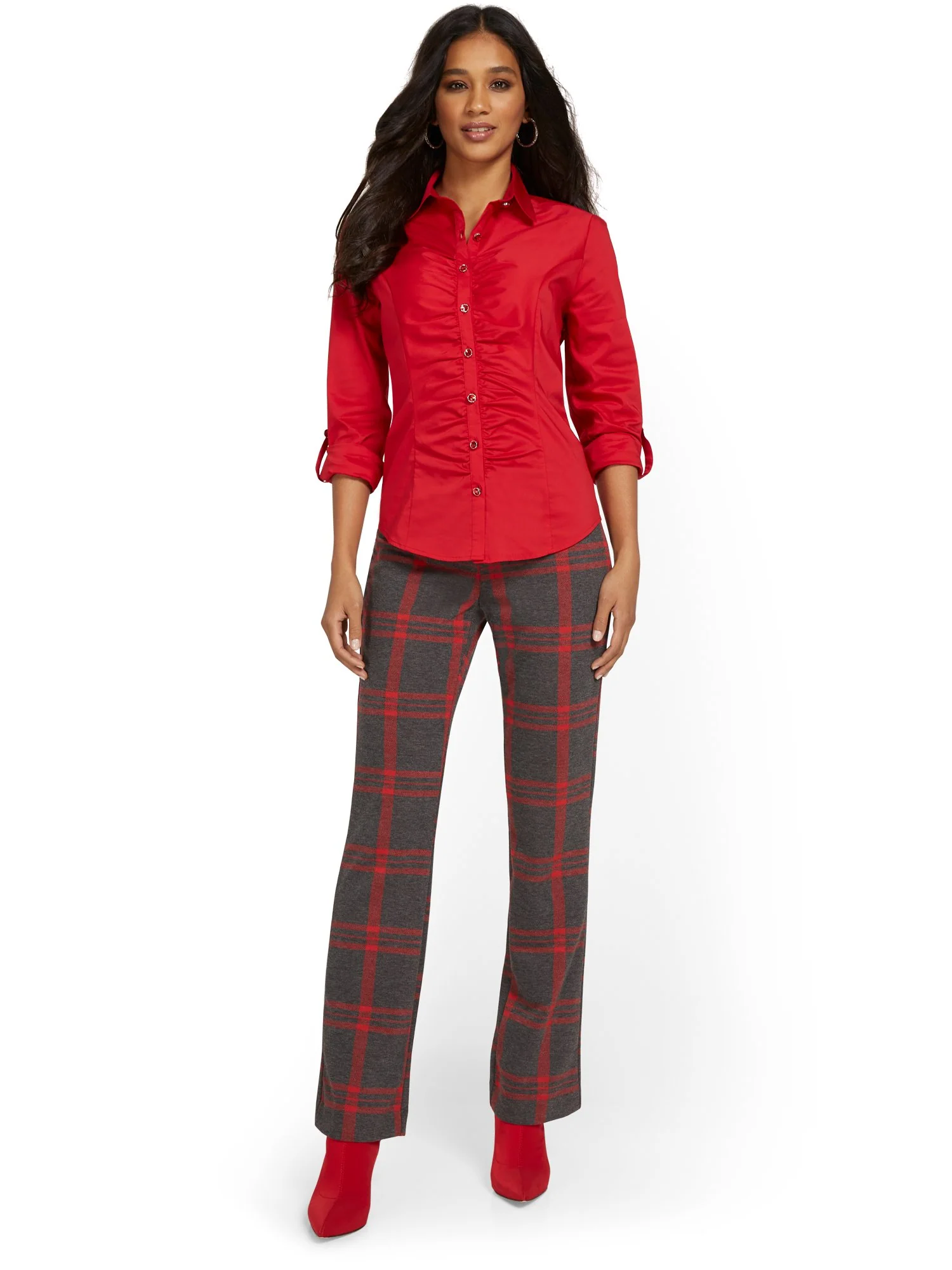 Petite Pull-On Plaid Bootcut Ponte Pant - Superflex - Image 4