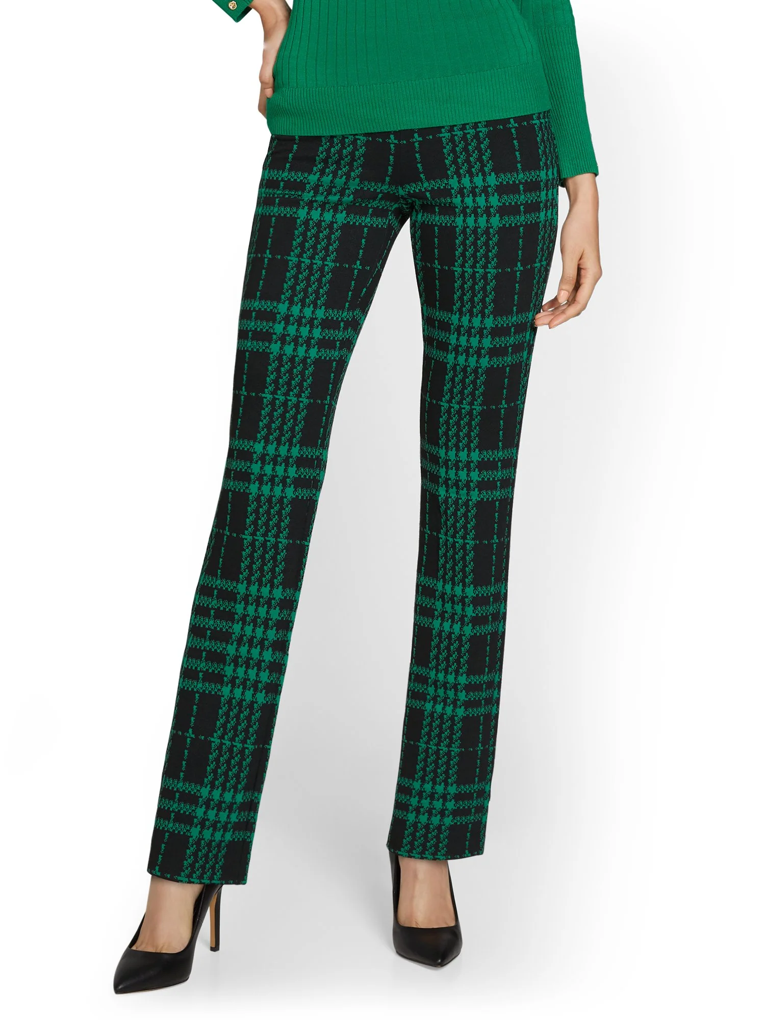 Petite Pull-On Plaid Straight-Leg Ponte Pant - Superflex - Image 7