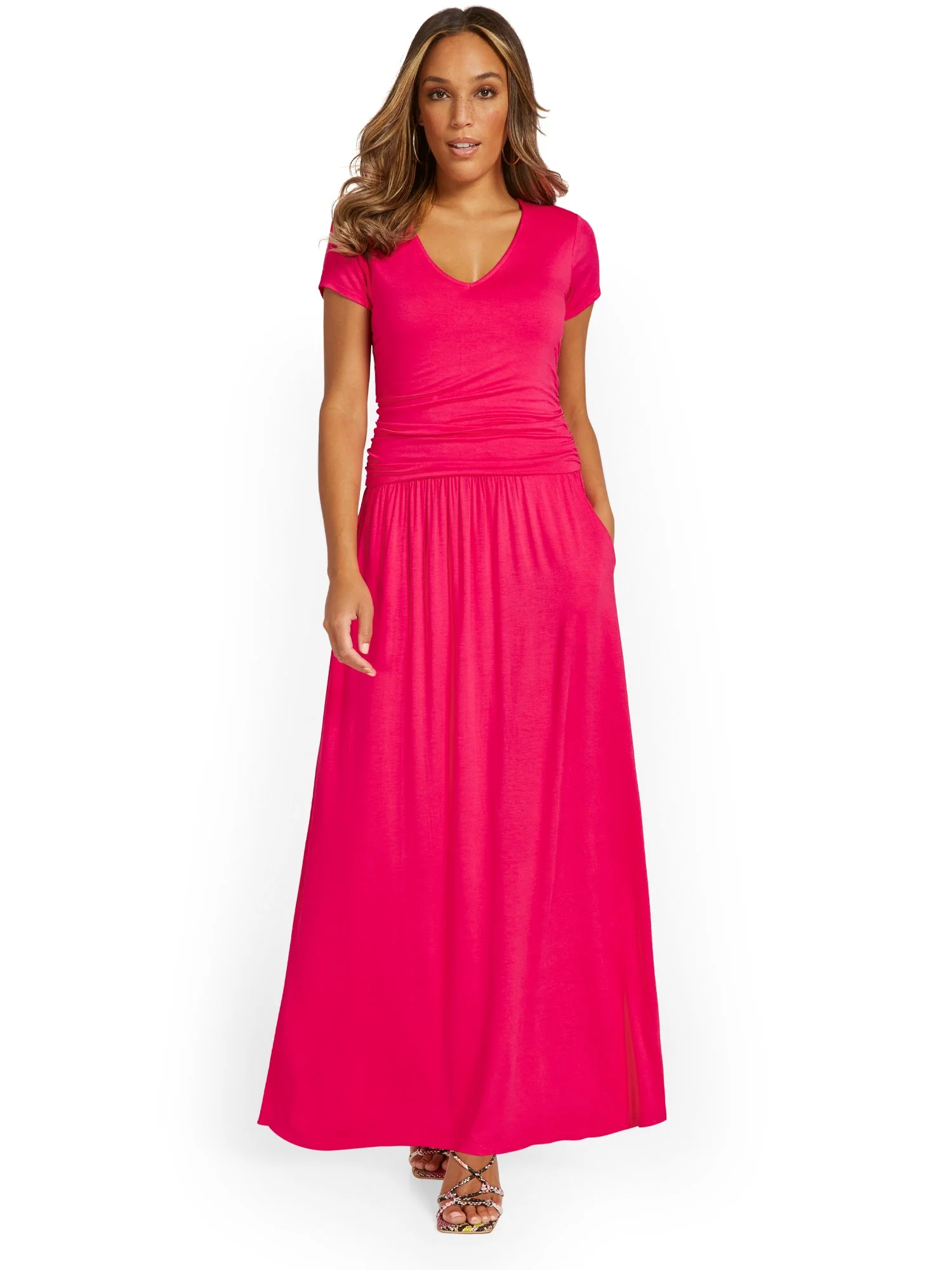 Petite Ruched V-Neck Maxi Dress - Image 5